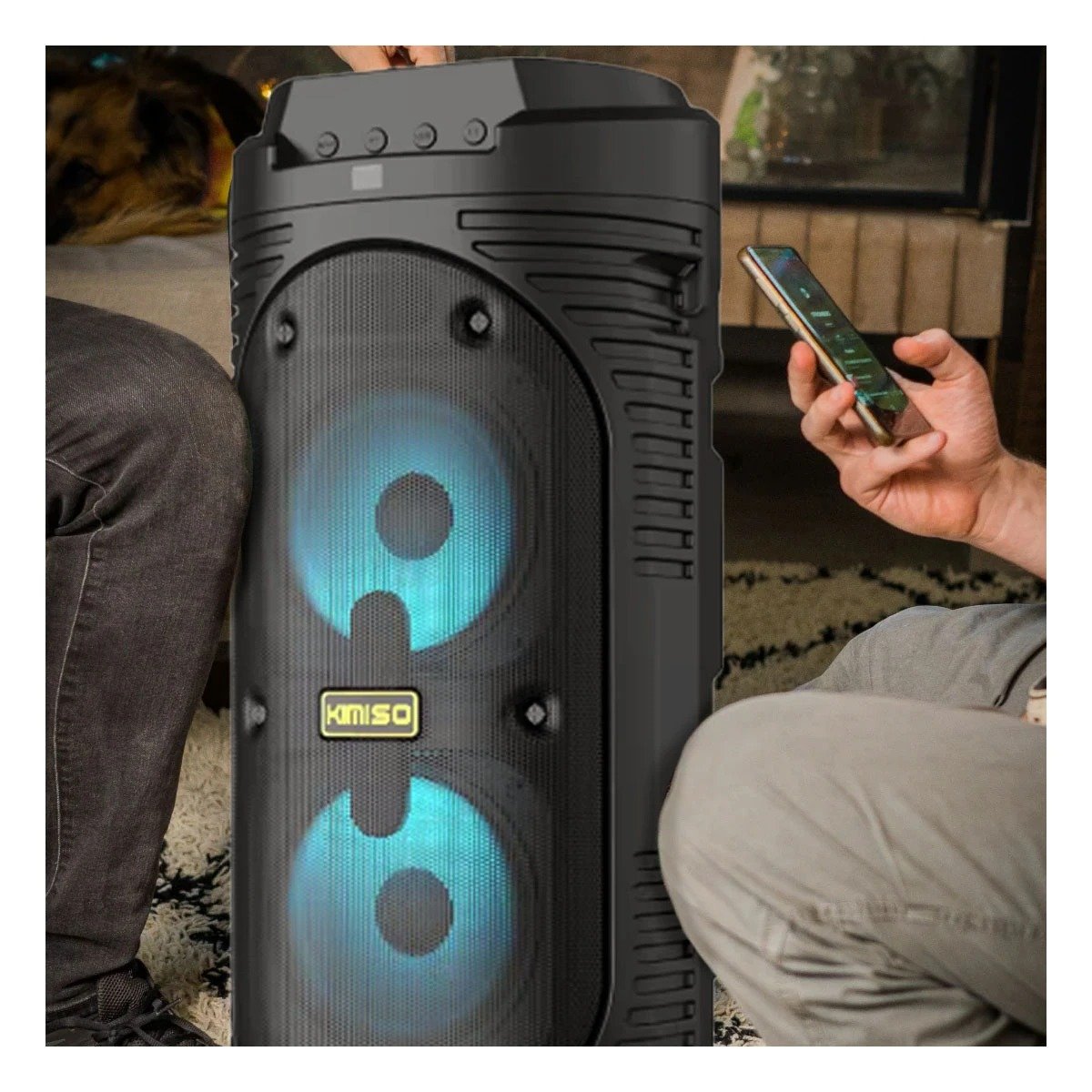 PACK2 BOCINA TORRE BLUETOOTH CON LUZ LED NEGRO CON BASE FIRME ANTIDESLIZANTE Y+PAPEL REGALO - 2