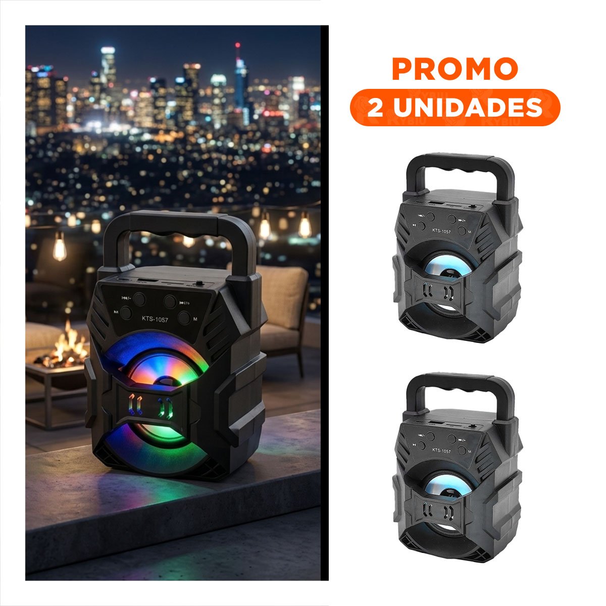 PACK2 PARLANTE BLUETOOTH PORTATIL NEGRO CON LUZ LED Y SONIDO POTENTE INTEGRADO - 1