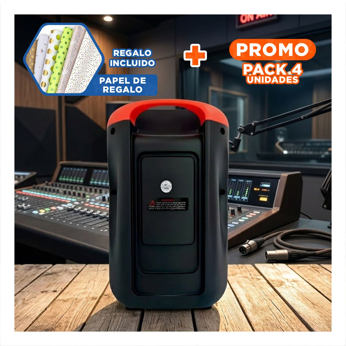 PACK4 EQUIPO SONIDO KIMISO NEGRO INALAMBRICO CON PUERTO DE CARGA DC 5V Y+PAPEL REGALO - 1