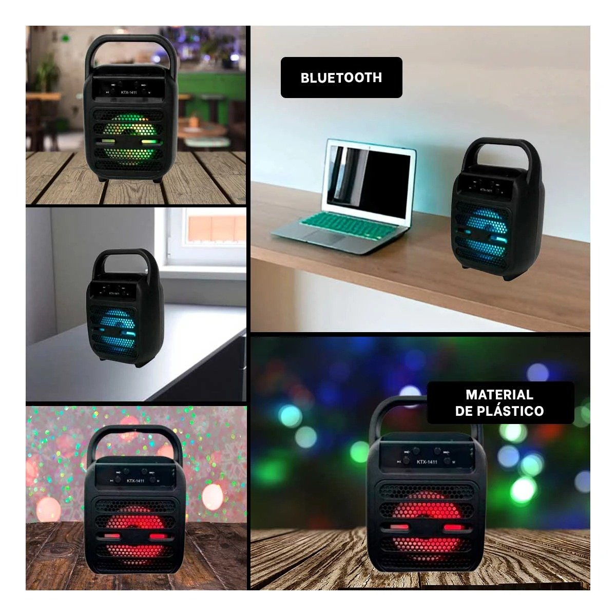 PACK4 EQUIPO SONIDO BLUETOOTH USB NEGRO CON FORMATO PORTATIL MODERNO Y+REGALO STICKER - 2