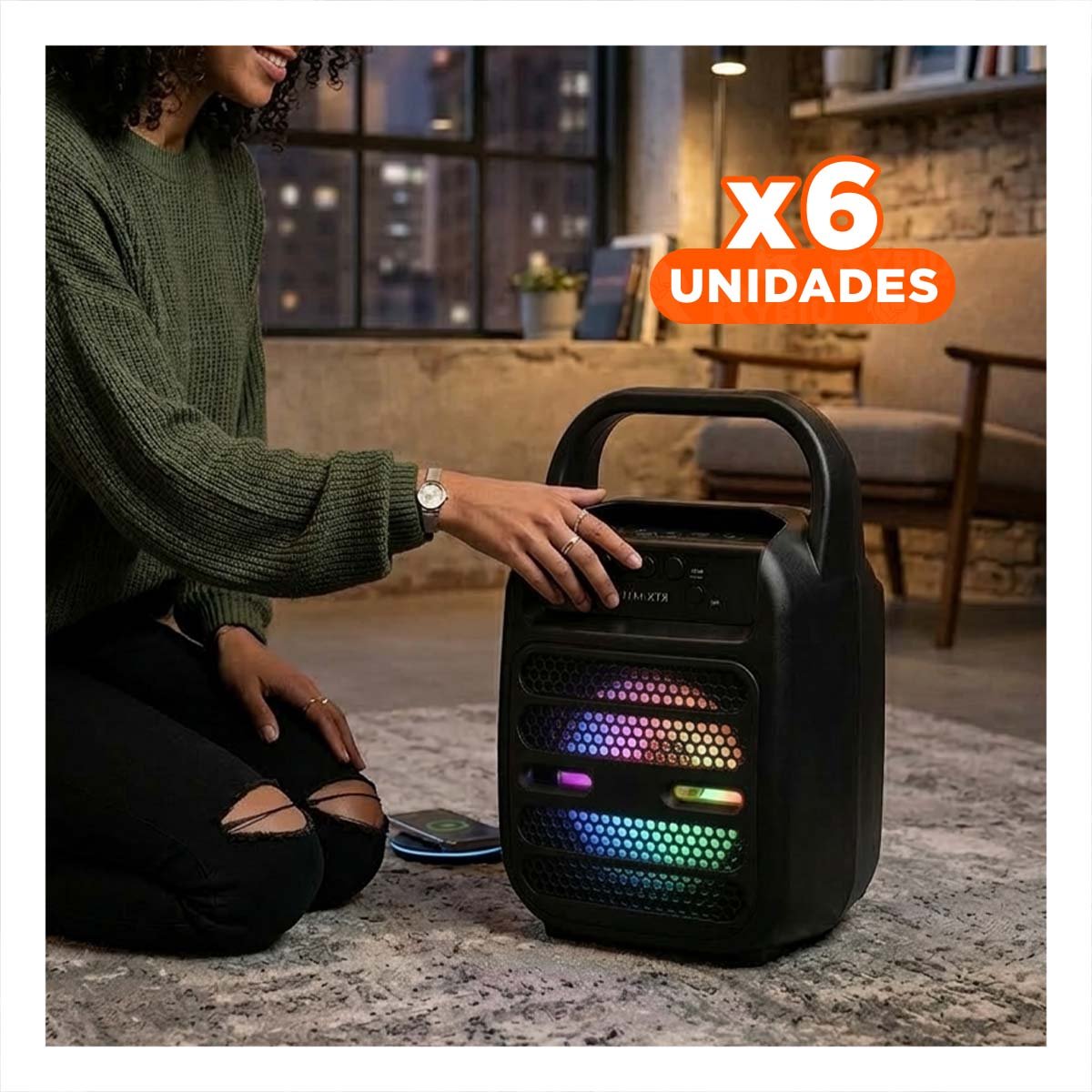 PACK6 ALTAVOZ BLUETOOTH USB NEGRO CON DISENO MODERNO ELEGANTE Y+REGALO STICKER - 1