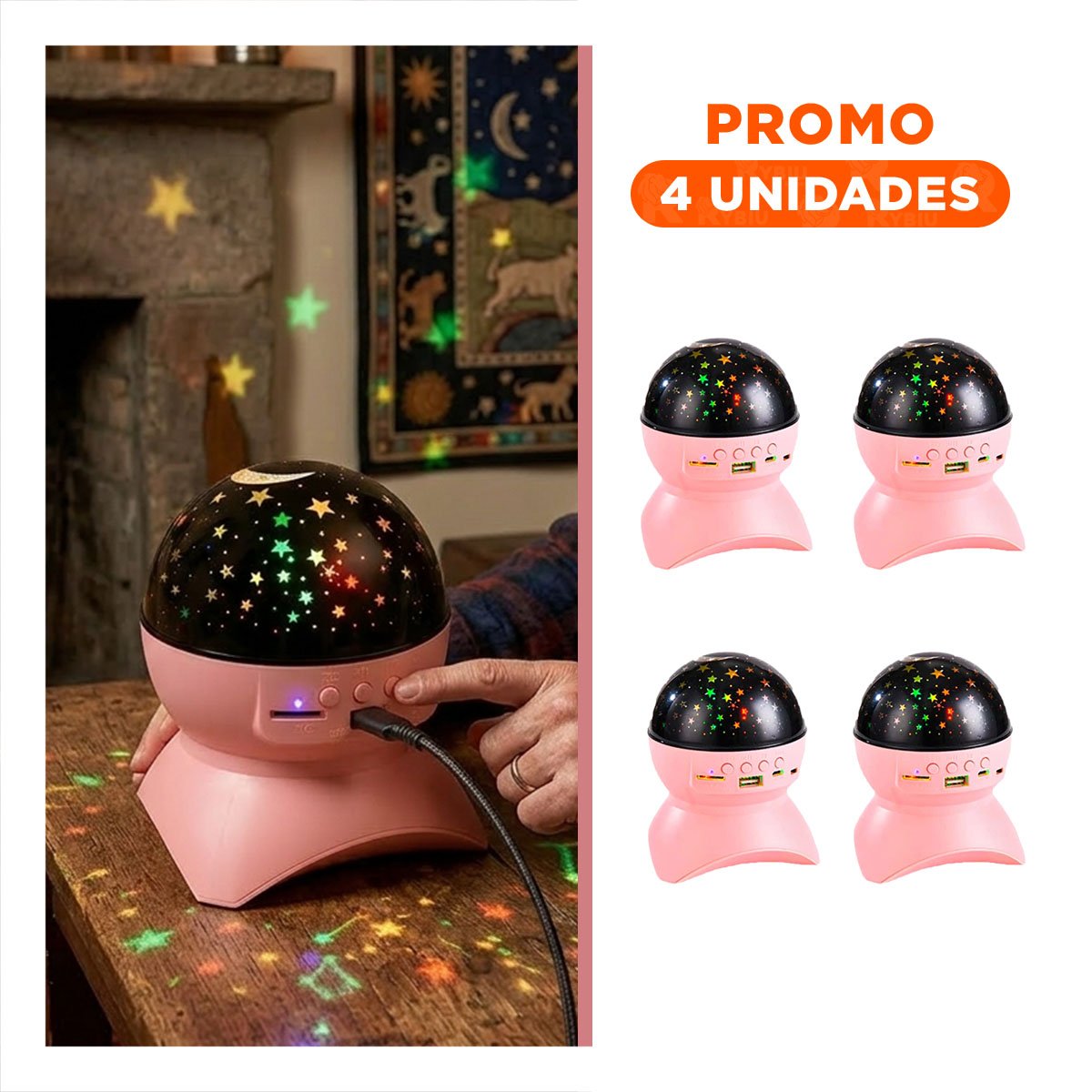 PACK4 BOCINA CON LUZ AMBIENTAL Y LAMPARA ROSADO PARA DORMITORIO Y+REGALO STICKER - 1