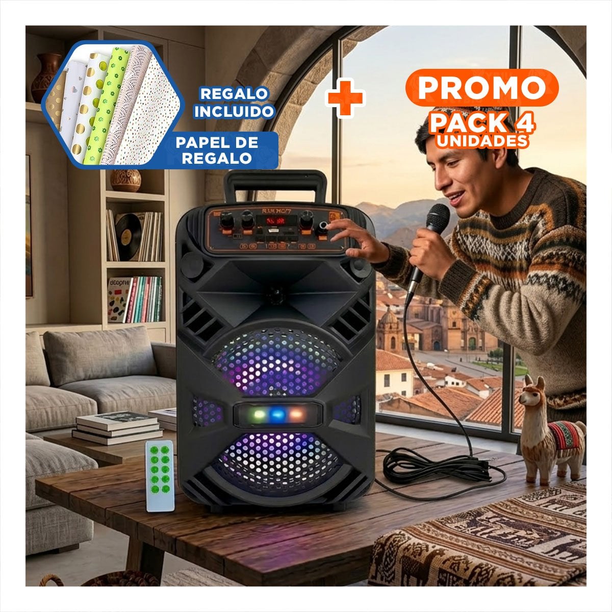 PACK4 EQUIPO SONIDO TORRE BLUETOOTH CON LUZ LED NEGRO CON CONEXION RAPIDA Y+PAPEL REGALO - 1