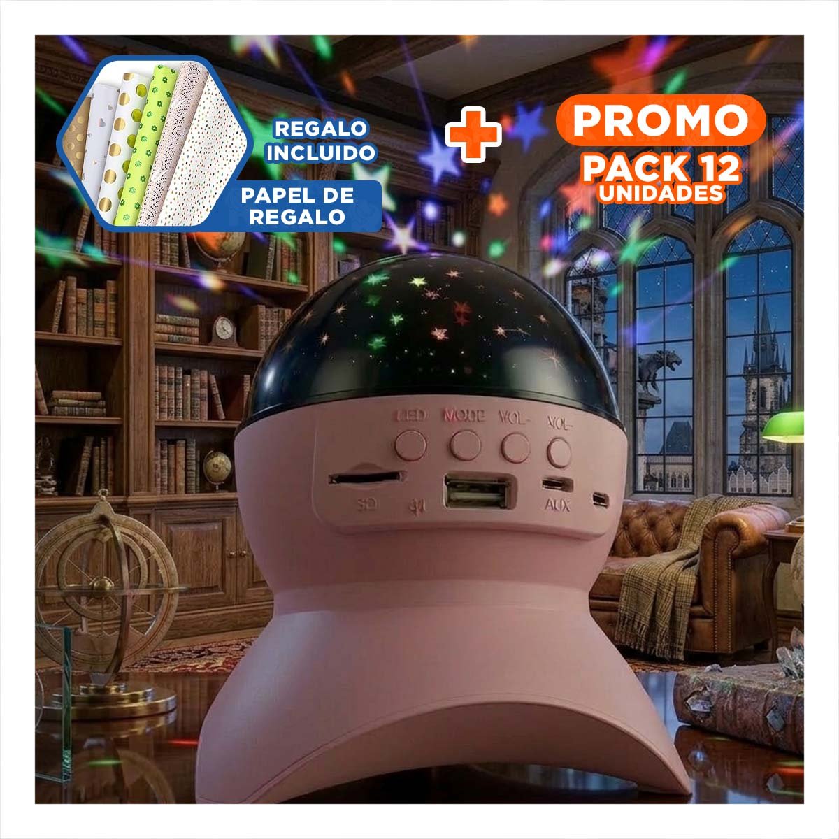 PACK12 ALTAVOZ CON LUZ SUAVE COLOR ROSADO Y LAMPARA PARA DORMITORIO Y+PAPEL REGALO - 1