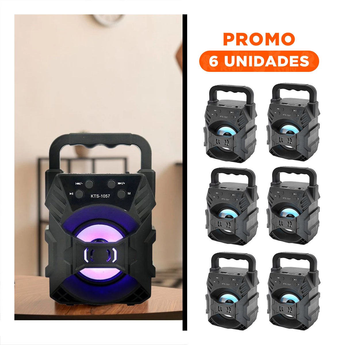 PACK6 ALTAVOZ BLUETOOTH PORTATIL NEGRO CON ILUMINACION MULTICOLOR DINAMICA - 1