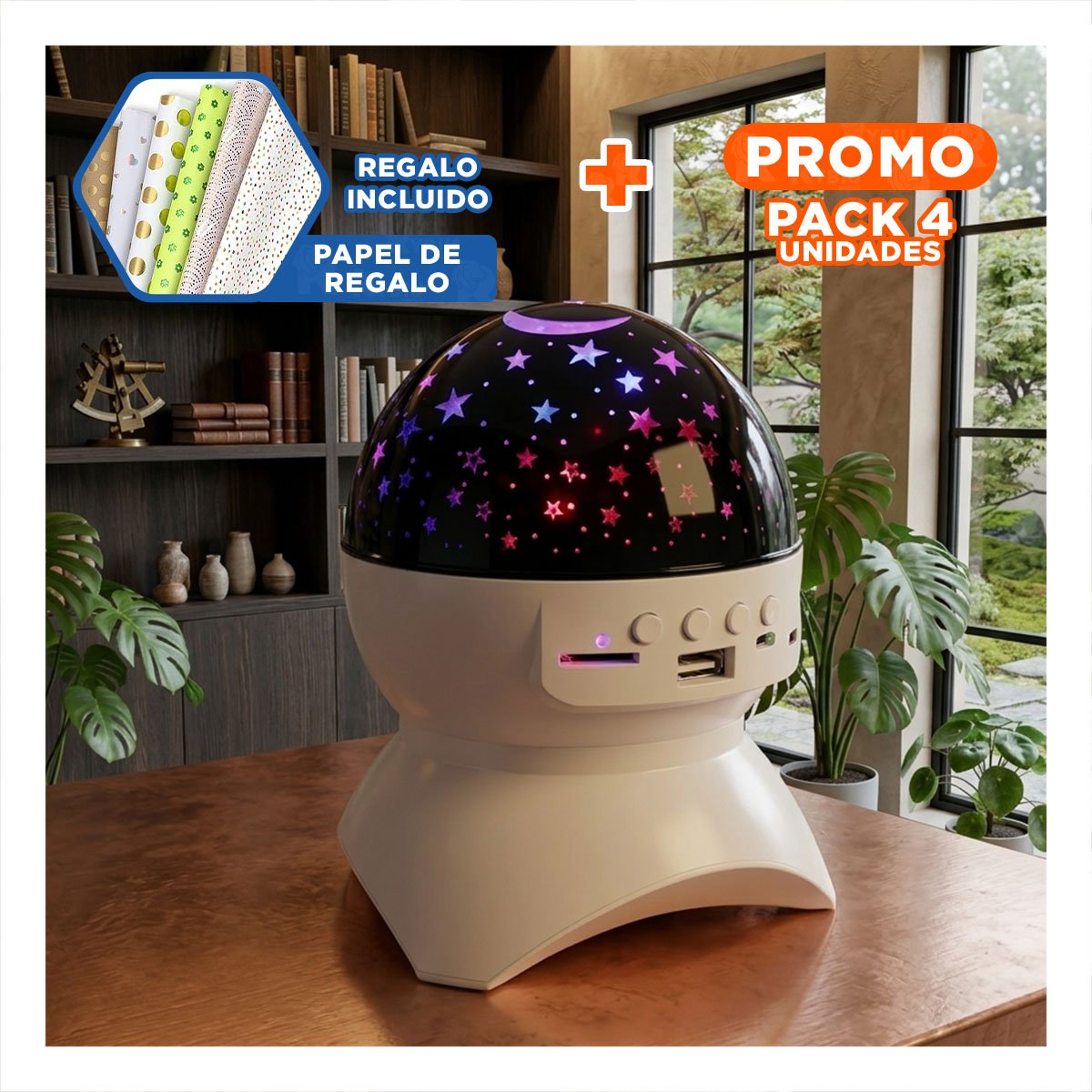 PACK4 ALTAVOZ BLANCO CON TONOS MULTICOLOR Y LAMPARA PARA SALA Y+PAPEL REGALO - 1