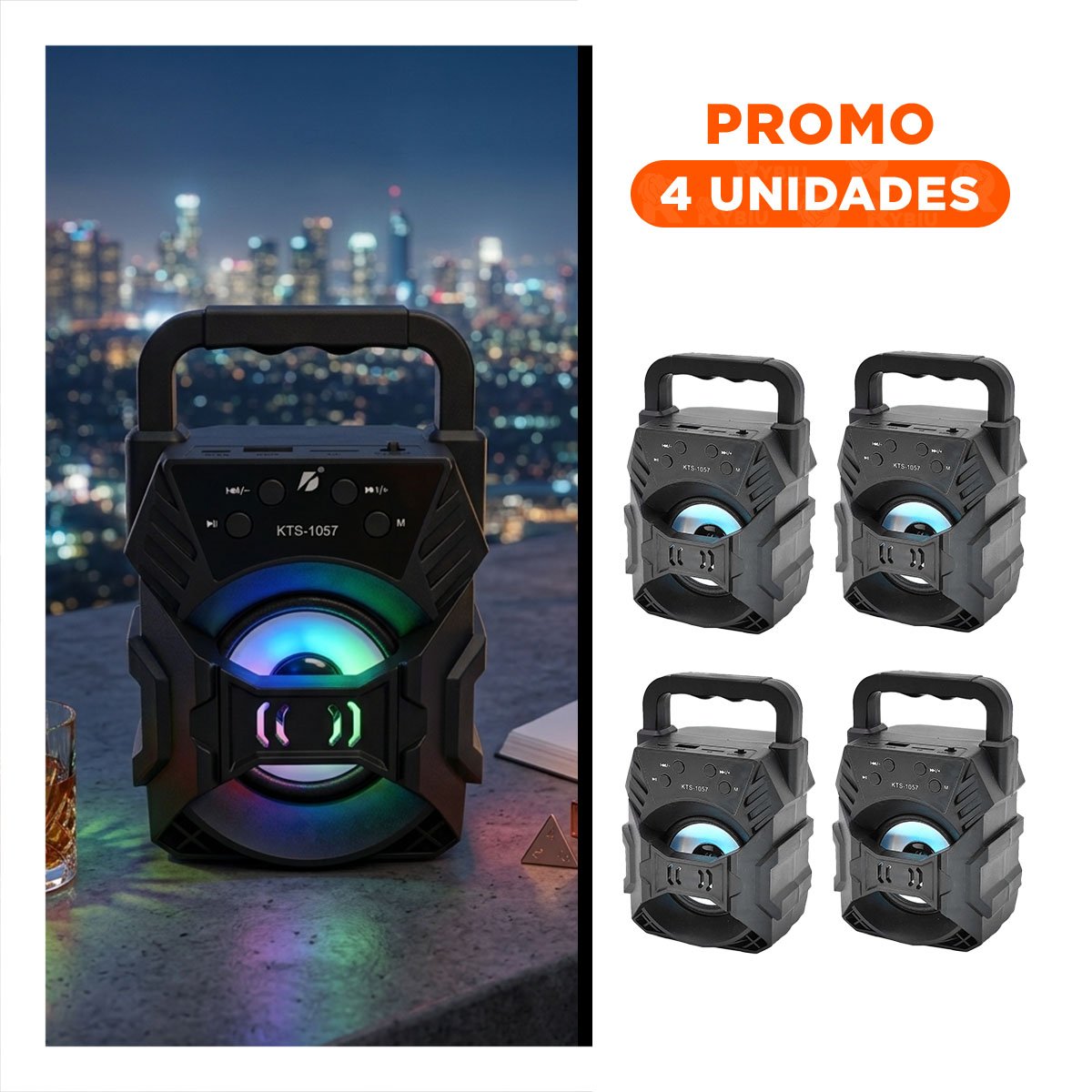 PACK4 PARLANTE BLUETOOTH PORTATIL NEGRO CON PUERTO USB Y ENTRADA AUXILIAR Y+REGALO STICKER - 1