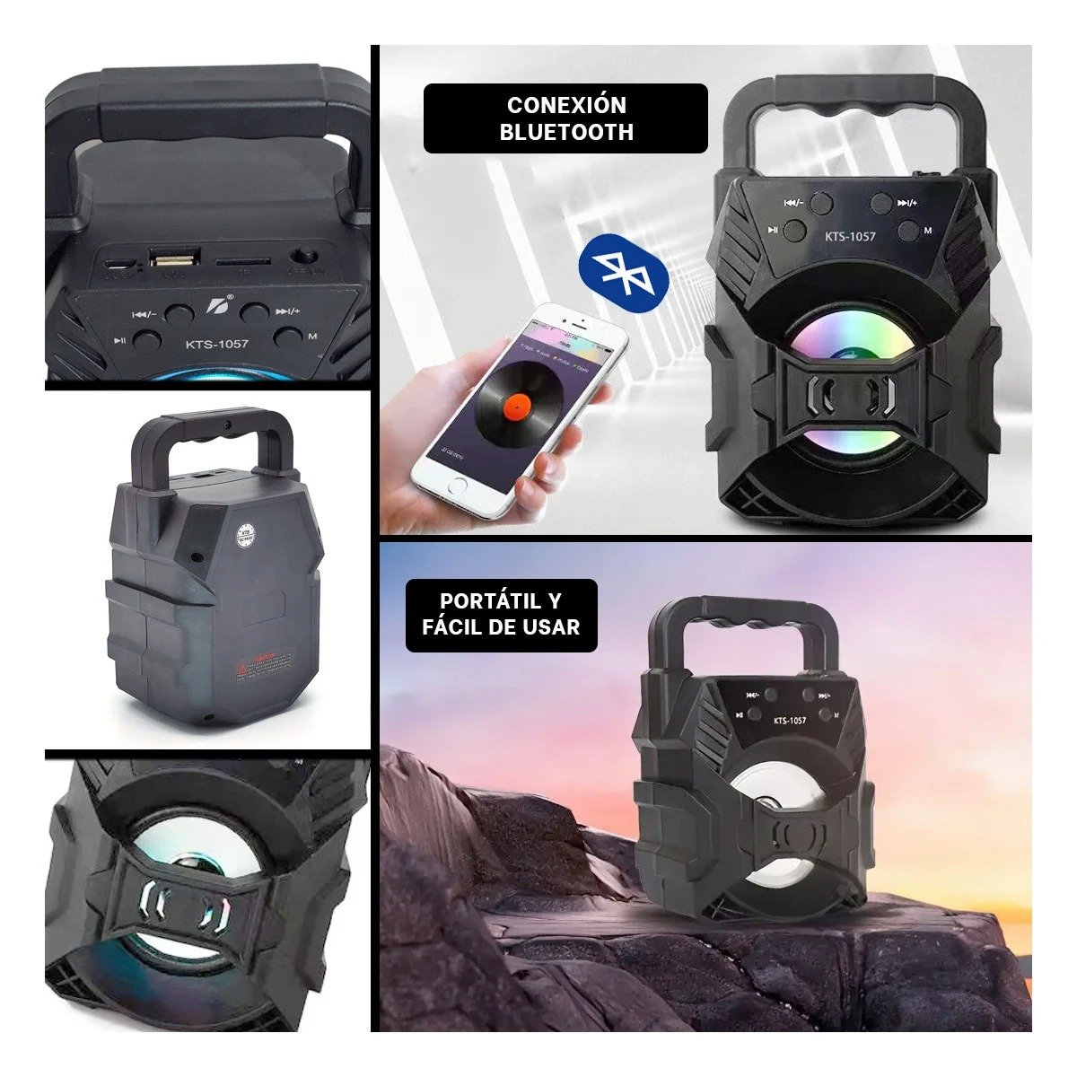 PACK4 PARLANTE BLUETOOTH PORTATIL NEGRO CON PUERTO USB Y ENTRADA AUXILIAR Y+REGALO STICKER - 2