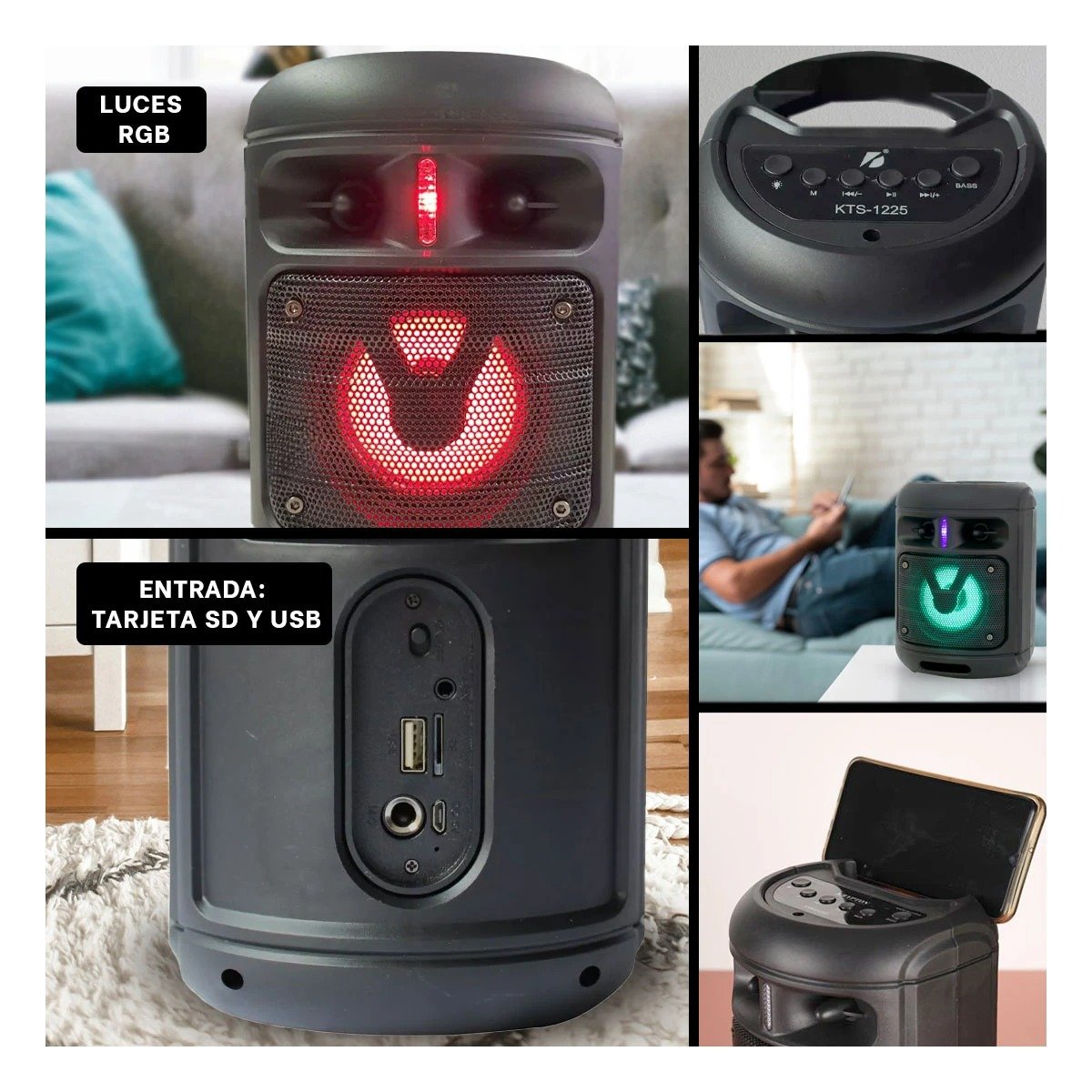 PACK4 SISTEMA AUDIO BLUETOOTH PORTATIL NEGRO CON PUERTO DE CARGA DC 5V Y+REGALO STICKER - 2