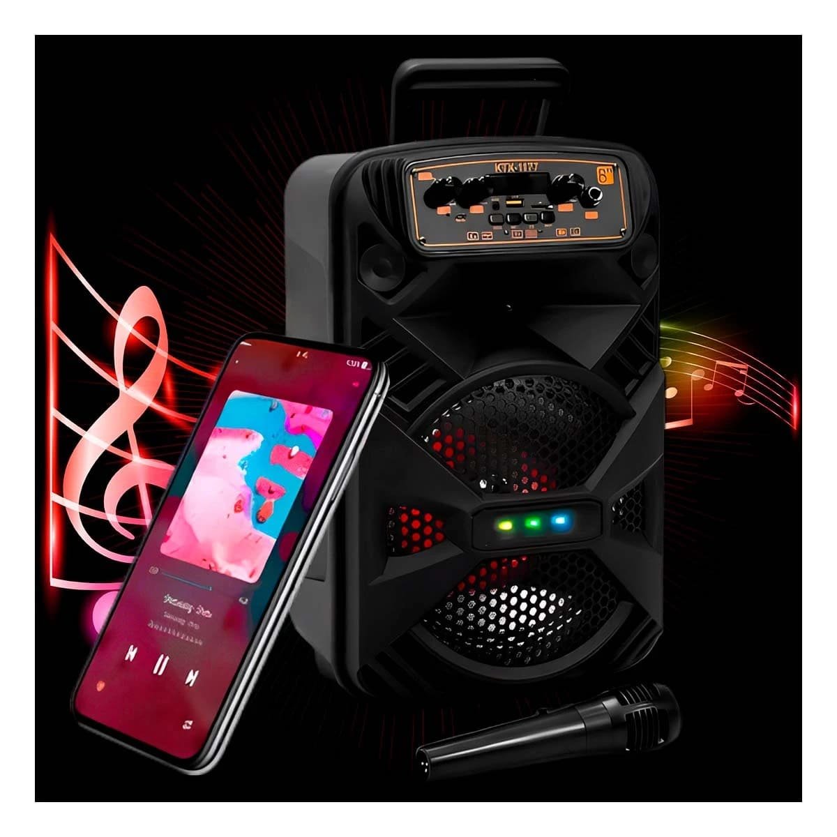 PACK6 PARLANTE TORRE BLUETOOTH CON LUZ LED NEGRO CON PANEL DE CONTROL SUPERIOR - 3