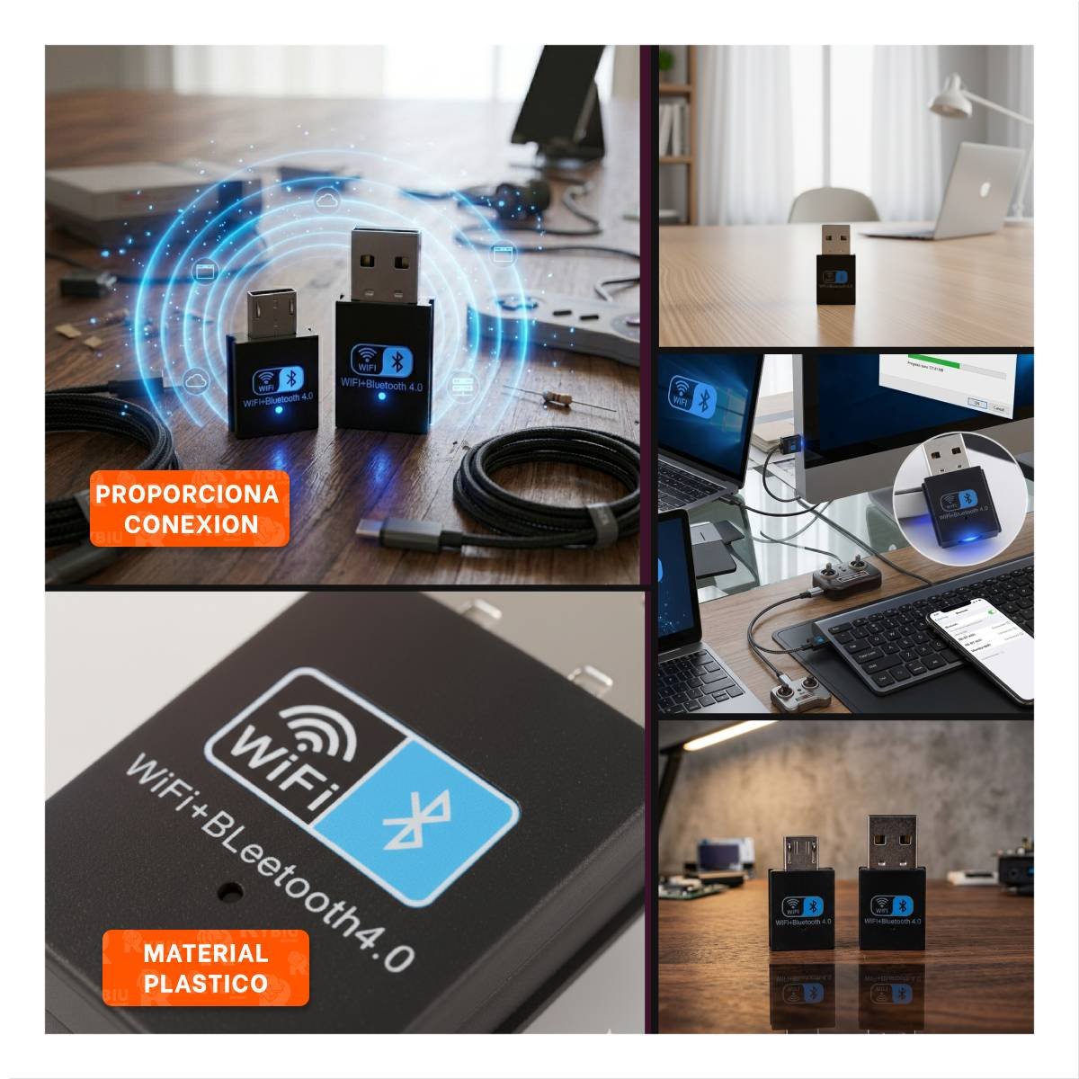 PACK4 TERMINAL USB CON WIFI Y BLUETOOTH QUE AMPLIA CONEXION EN LAPTOP NEGRO Y+REGALO STICKER - 2