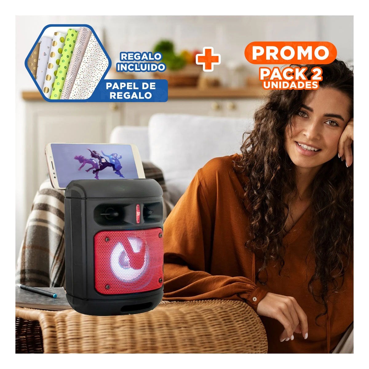 PACK2 PARLANTE BLUETOOTH PORTATIL NEGRO CON RADIO FM Y CONEXION USB Y+PAPEL REGALO - 1