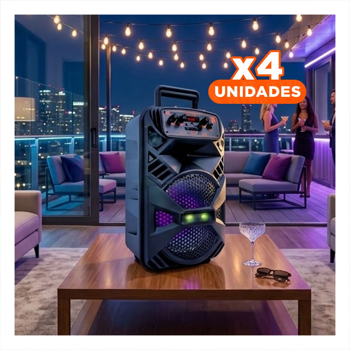 PACK4 BOCINA TORRE BLUETOOTH CON LUZ LED NEGRO CON SISTEMA DE AUDIO DUAL - 1
