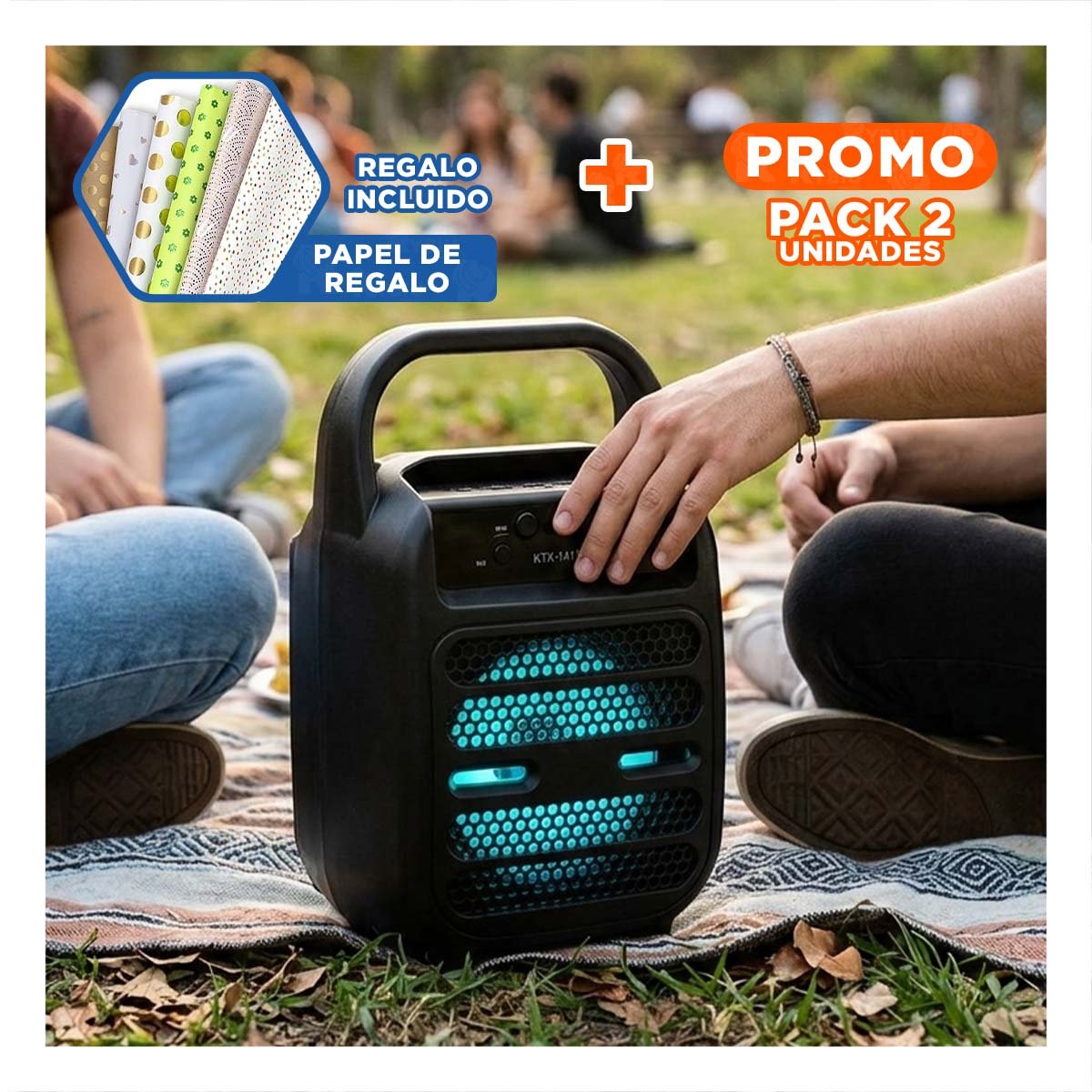 PACK2 SISTEMA AUDIO BLUETOOTH USB NEGRO CON RENDIMIENTO ACUSTICO BALANCEADO Y+PAPEL REGALO - 1