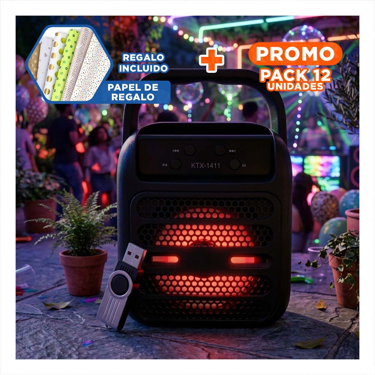 PACK12 EQUIPO SONIDO BLUETOOTH USB NEGRO CON SONIDO AMPLIO Y CLARO Y+PAPEL REGALO - 1