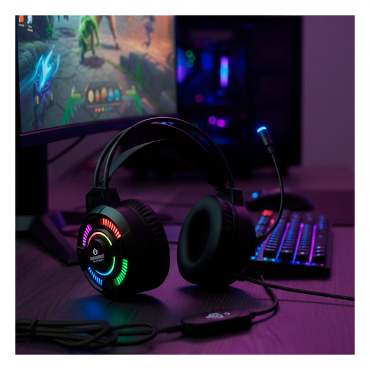 AURICULAR NEGRO PARA GAMER CON MICROFONO COMPATIBLE LAPTOP Y CONSOLA Y+PAPEL REGALO - 5