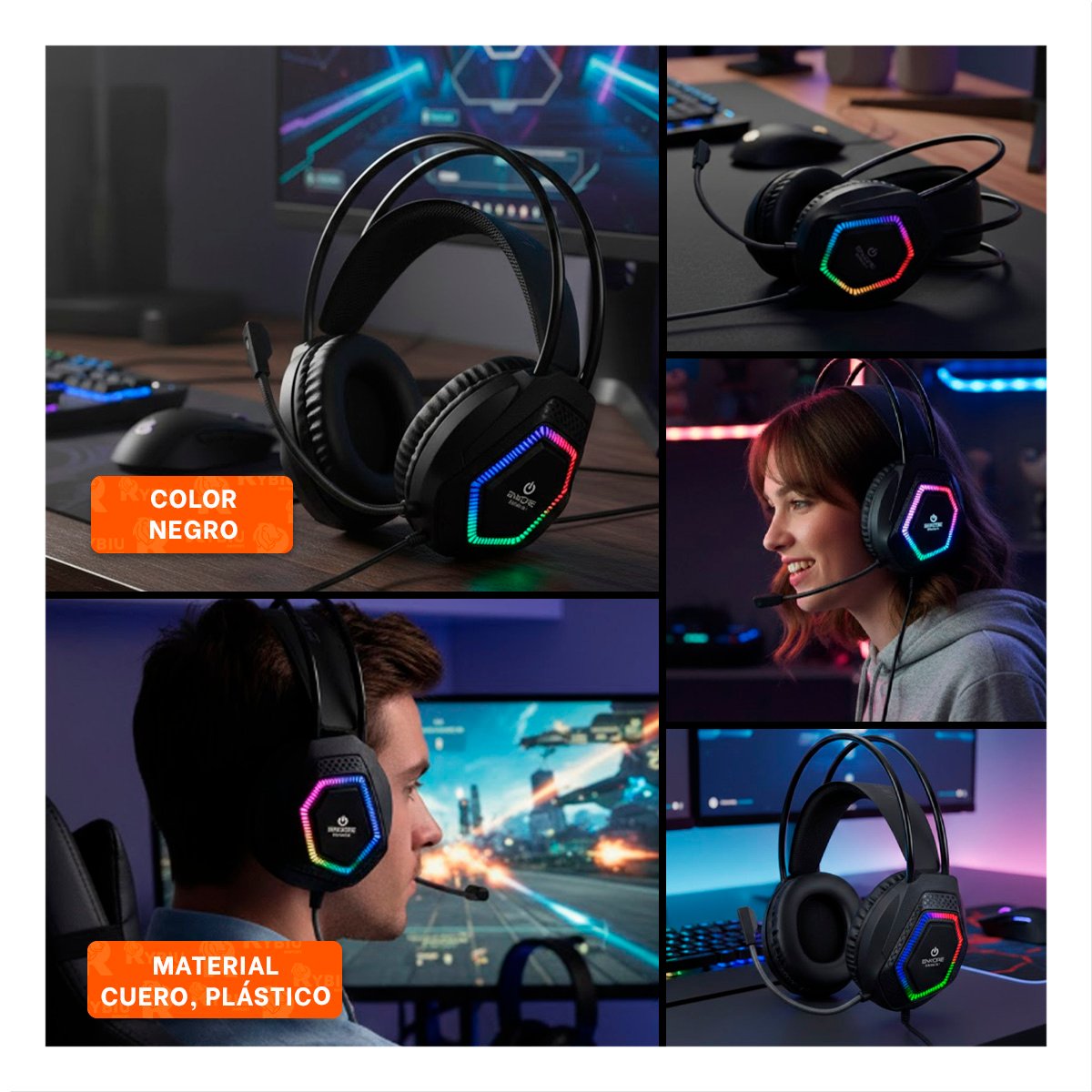 AUDIFONO CON MICROFONO GAMER PRO PARA COMPUTADORA SONIDO ESTEREO NEGRO - 5
