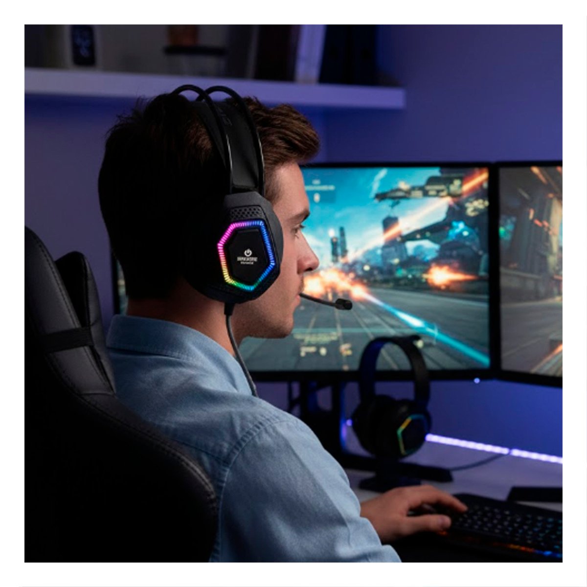 PACK4 CASCOS PARA COMPUTADORA GAMER PRO CON MICROFONO NEGRO ESTEREO Y+PAPEL REGALO - 5