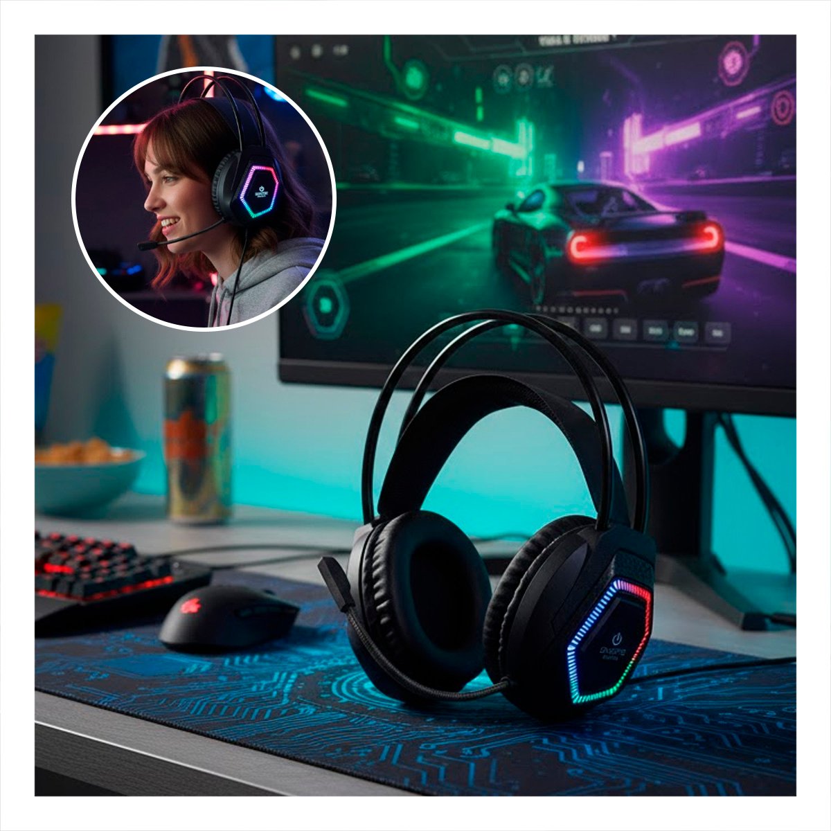 HEADSET CON MICROFONO GAMER PRO PARA CONSOLA SONIDO ESTEREO NEGRO Y+REGALO STICKER - 5
