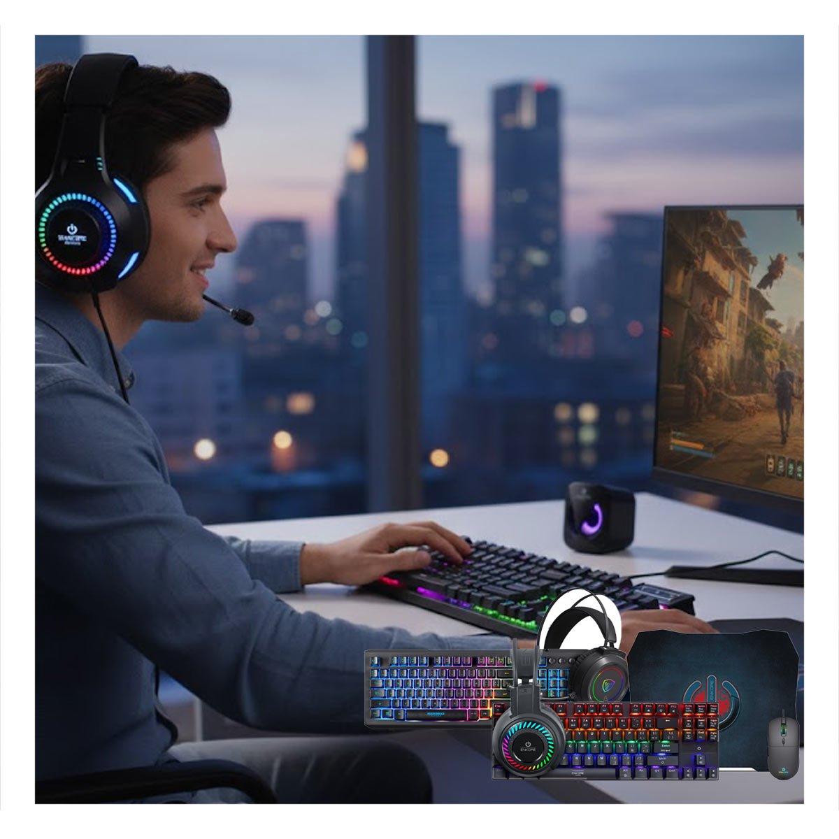 PACK2 CONJUNTO PARA DIVERSION CONTINUA GAMER 5 EN 1 EN NEGRO Y+REGALO STICKER - 5