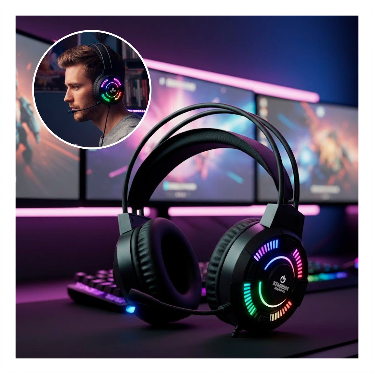 AUDIFONOS NEGRO PARA GAMER CON MICROFONO COMPATIBLE COMPUTADORA Y CONSOLA Y+POST IT - 2