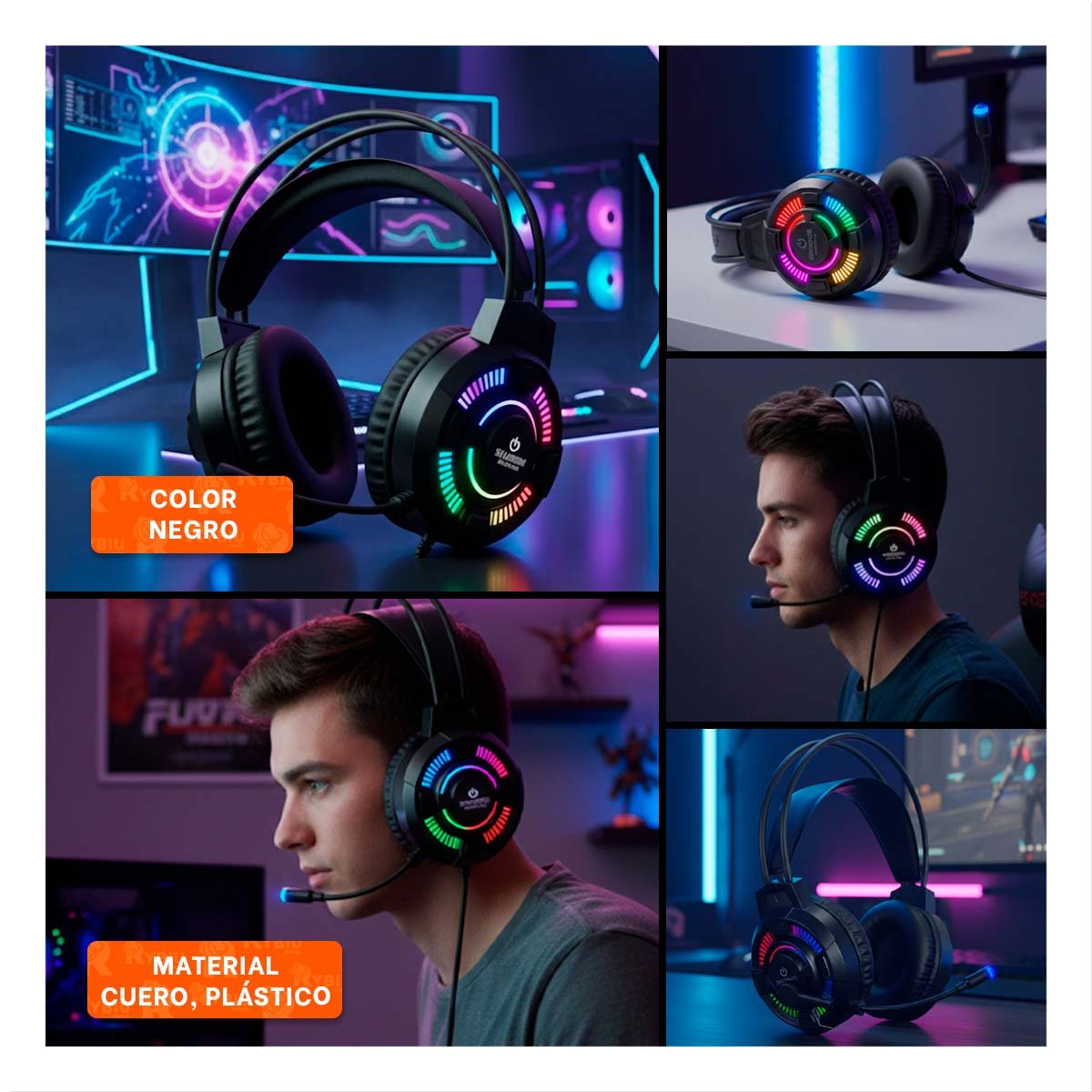 AUDIFONOS NEGRO PARA GAMER CON MICROFONO COMPATIBLE COMPUTADORA Y CONSOLA Y+POST IT - 5
