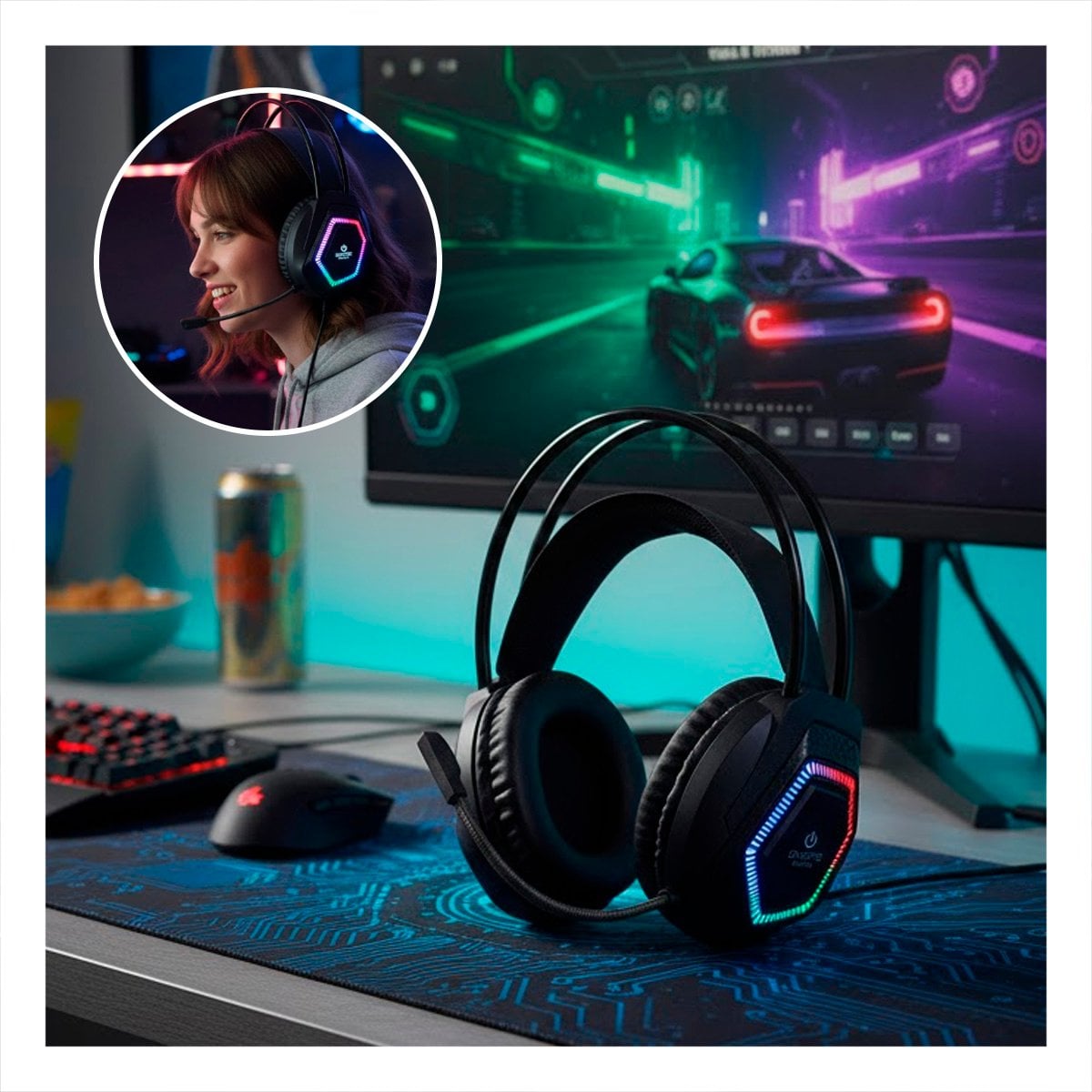 PACK6 HEADSET NEGRO GAMER PRO CON MICROFONO PARA COMPUTADORA Y LAPTOP Y+PAPEL REGALO - 2