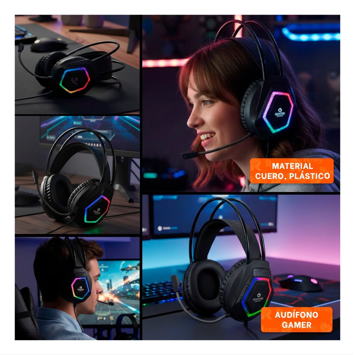 PACK6 HEADSET NEGRO GAMER PRO CON MICROFONO PARA COMPUTADORA Y LAPTOP Y+PAPEL REGALO - 3