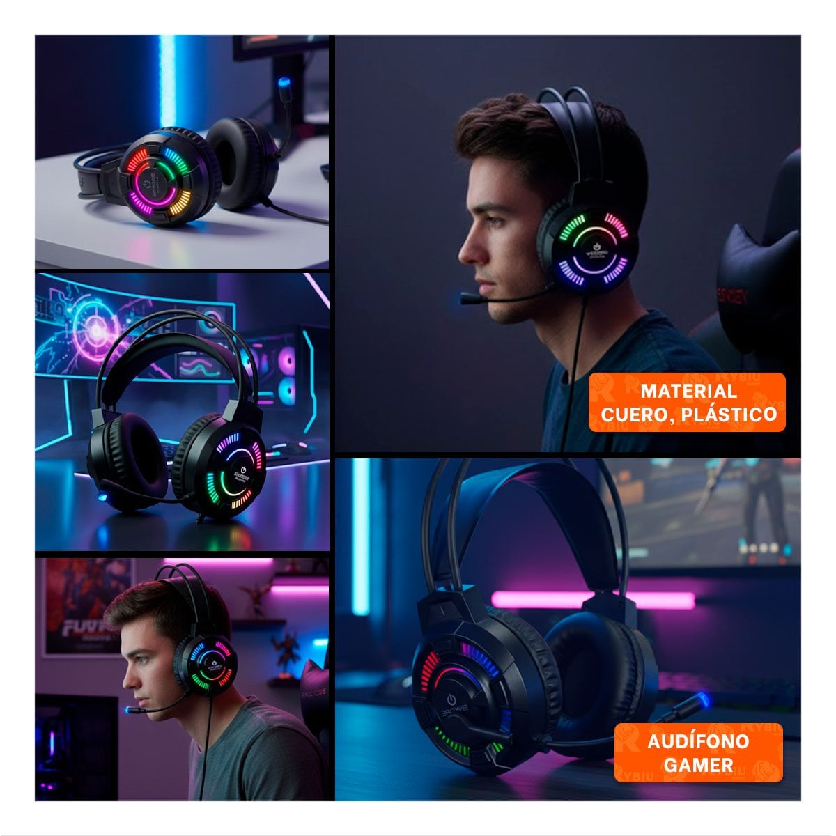 CASCOS NEGRO PARA GAMER CON MICROFONO COMPATIBLE LAPTOP Y CONSOLA Y+LIGAS REGALO - 5