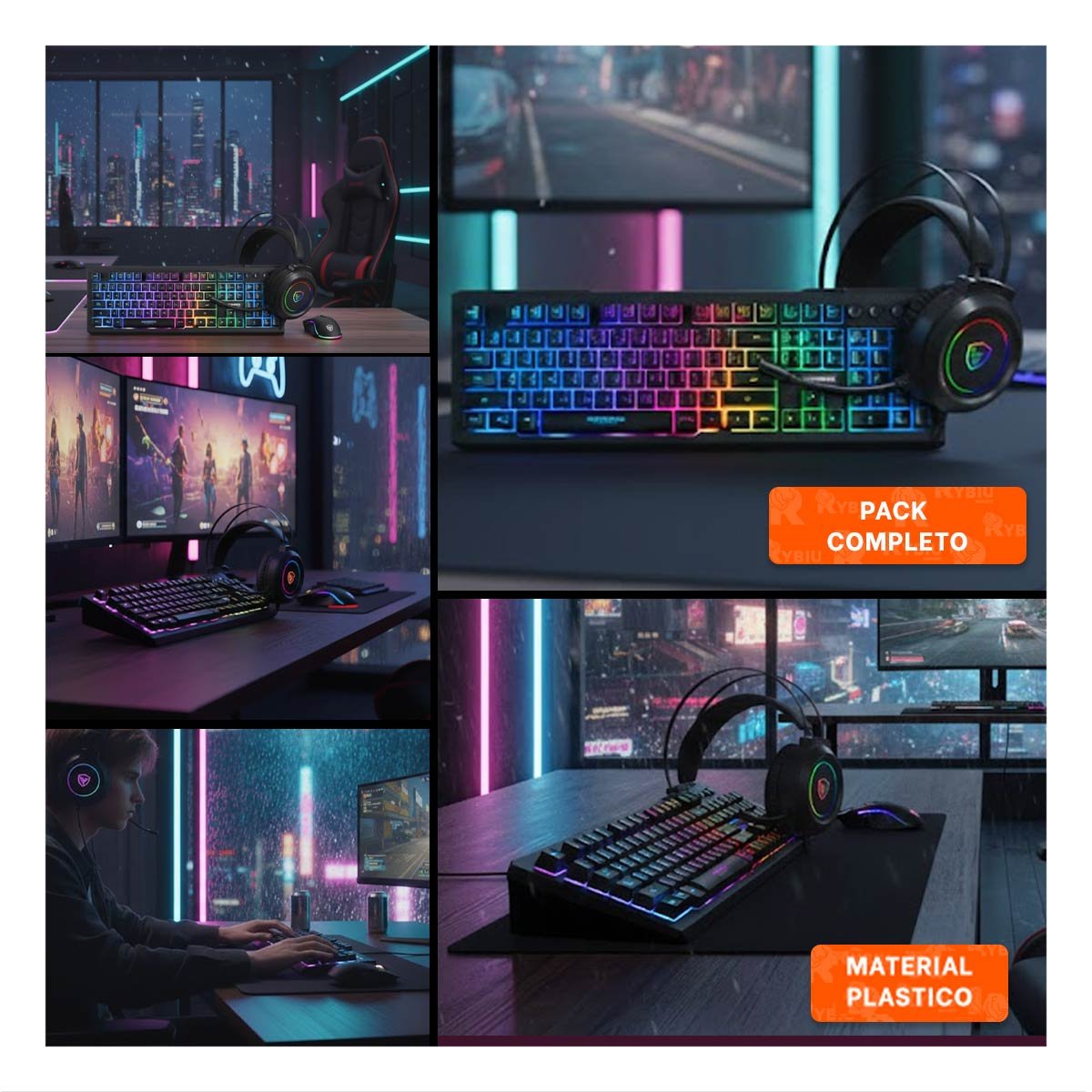 PACK2 SET GAMER 3 EN 1 SET AVANZADO PARA JUGABILIDAD Y ESTILO NEGRO Y+PAPEL REGALO - 3