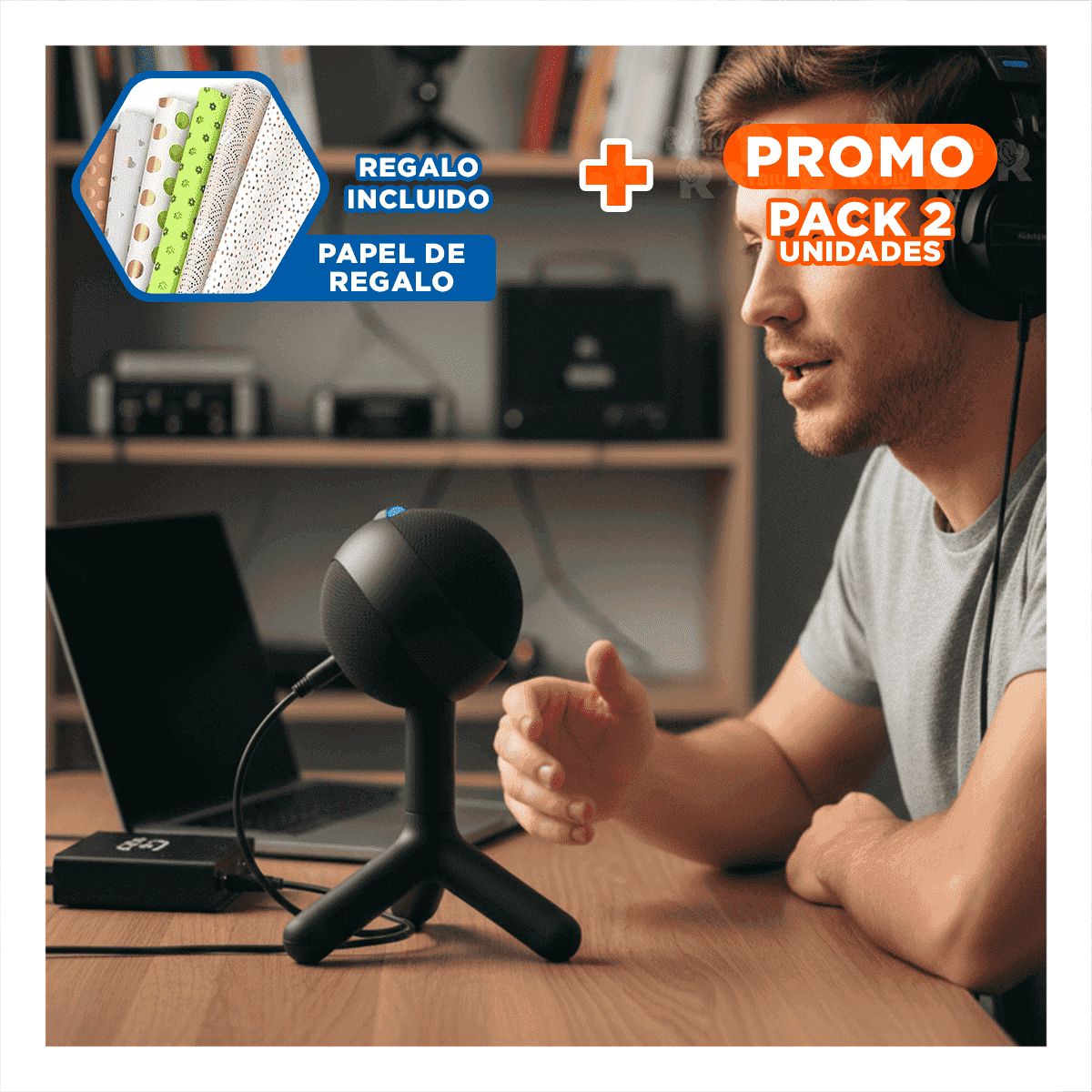 PACK2 APARATO DE AUDIO QUE RESALTA DETALLES DE VOZ EN JUEGOS CIRCULAR NEGRO Y+PAPEL REGALO - 1