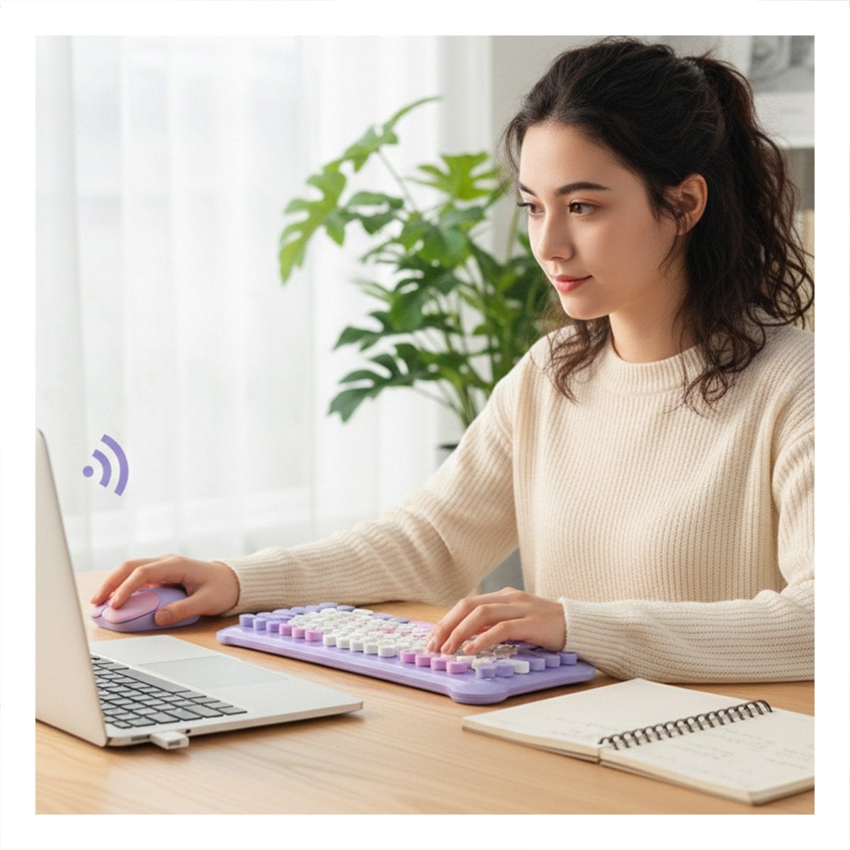 KIT DE TECLADO Y MOUSE INALAMBRICO PARA ESPACIOS DE TRABAJO MODERNOS MORADO - 1