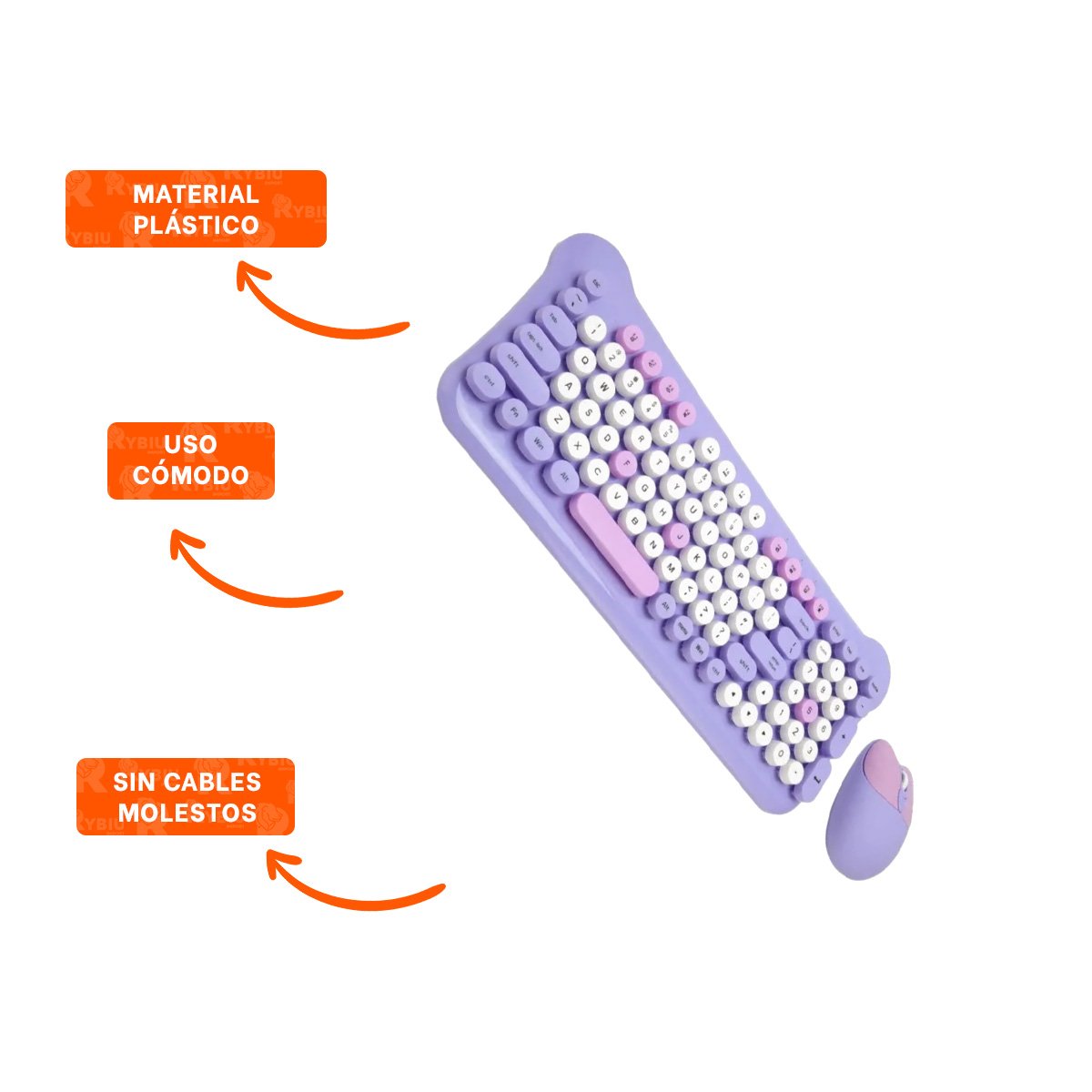 KIT DE TECLADO Y MOUSE INALAMBRICO PARA ESPACIOS DE TRABAJO MODERNOS MORADO - 3