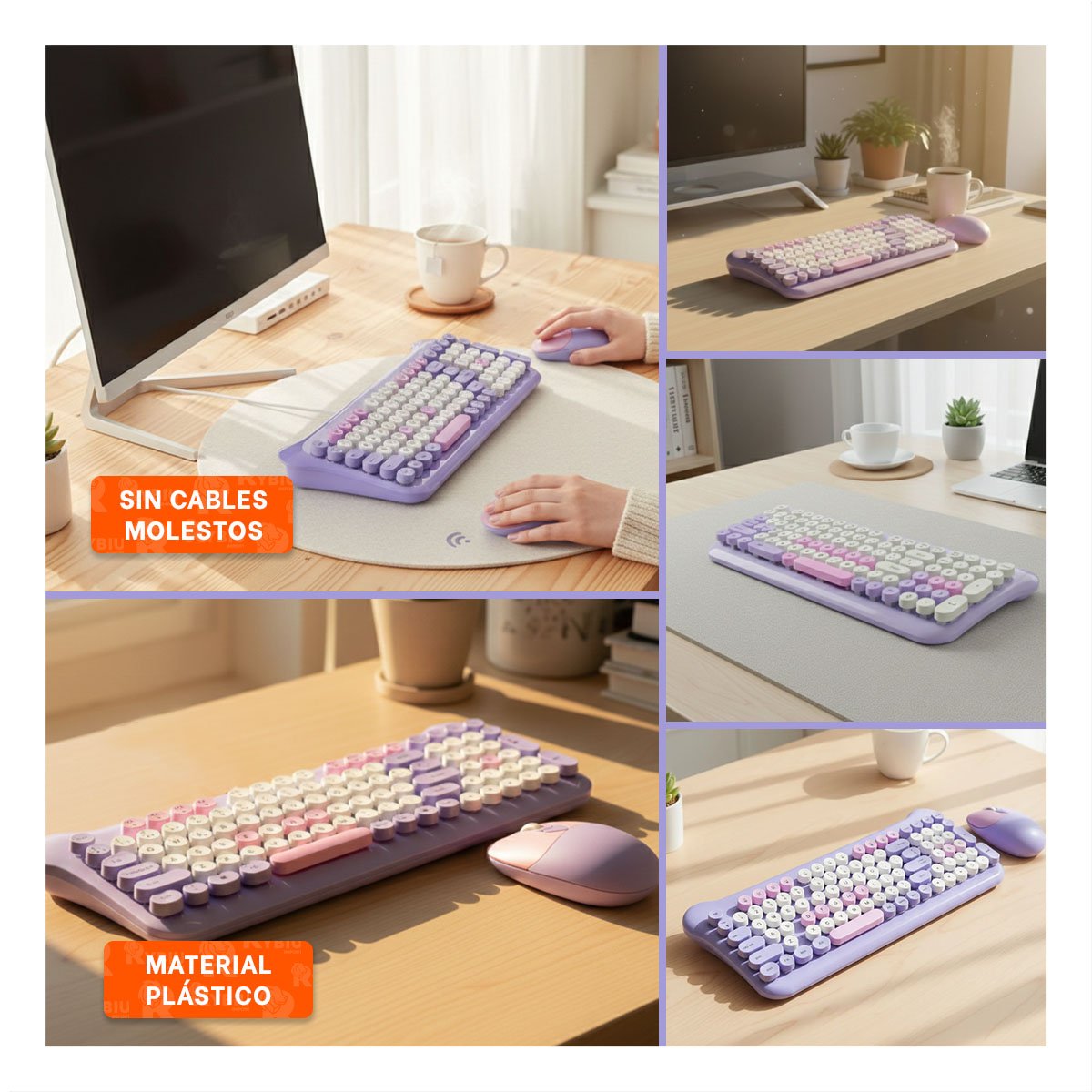 KIT DE TECLADO Y MOUSE INALAMBRICO PARA ESPACIOS DE TRABAJO MODERNOS MORADO - 5