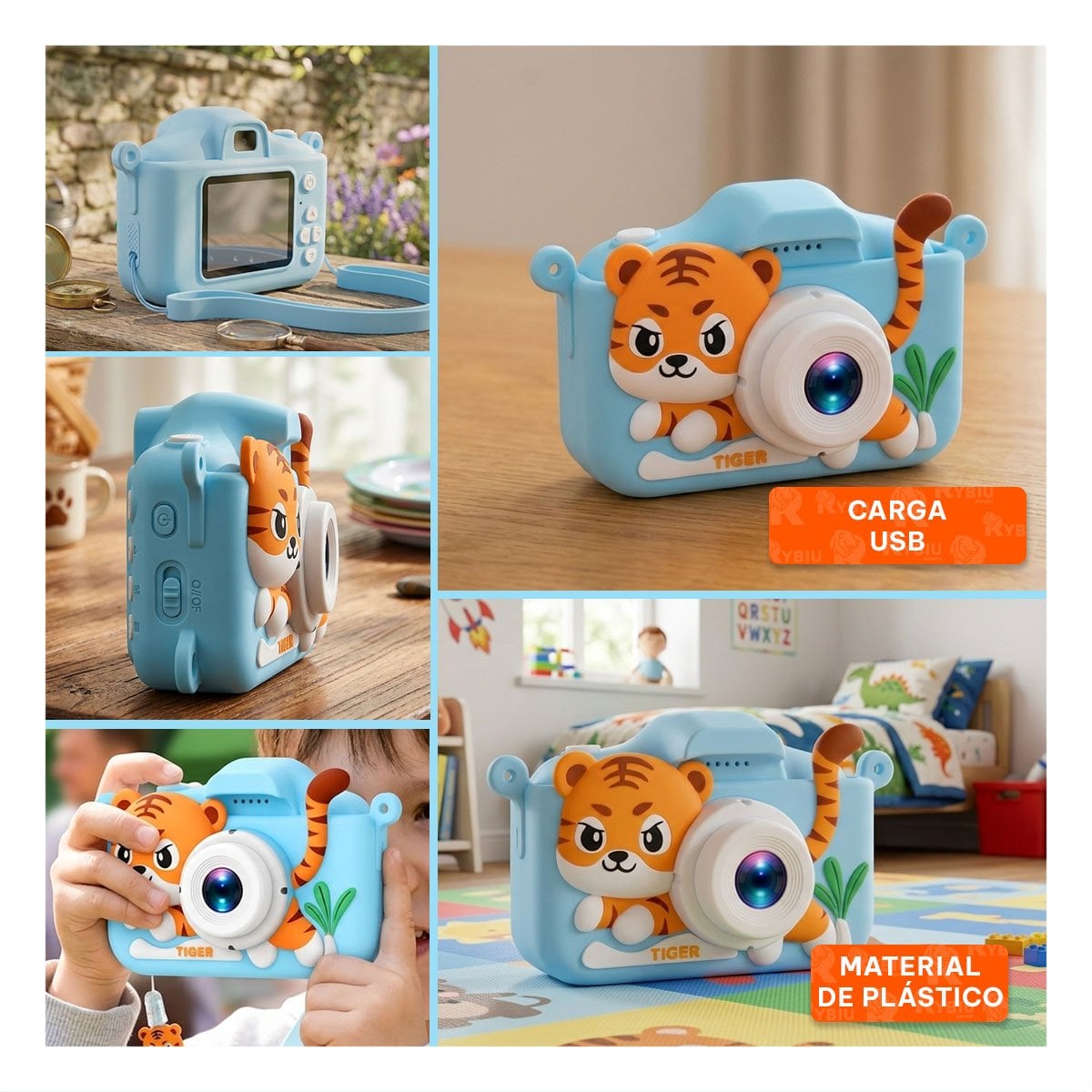 FOTOGRAFIA COMPACTA PARA MOMENTOS ESPECIALES CON DISEÑO DE TIGRE CELESTE Y+LIGAS REGALO - 5