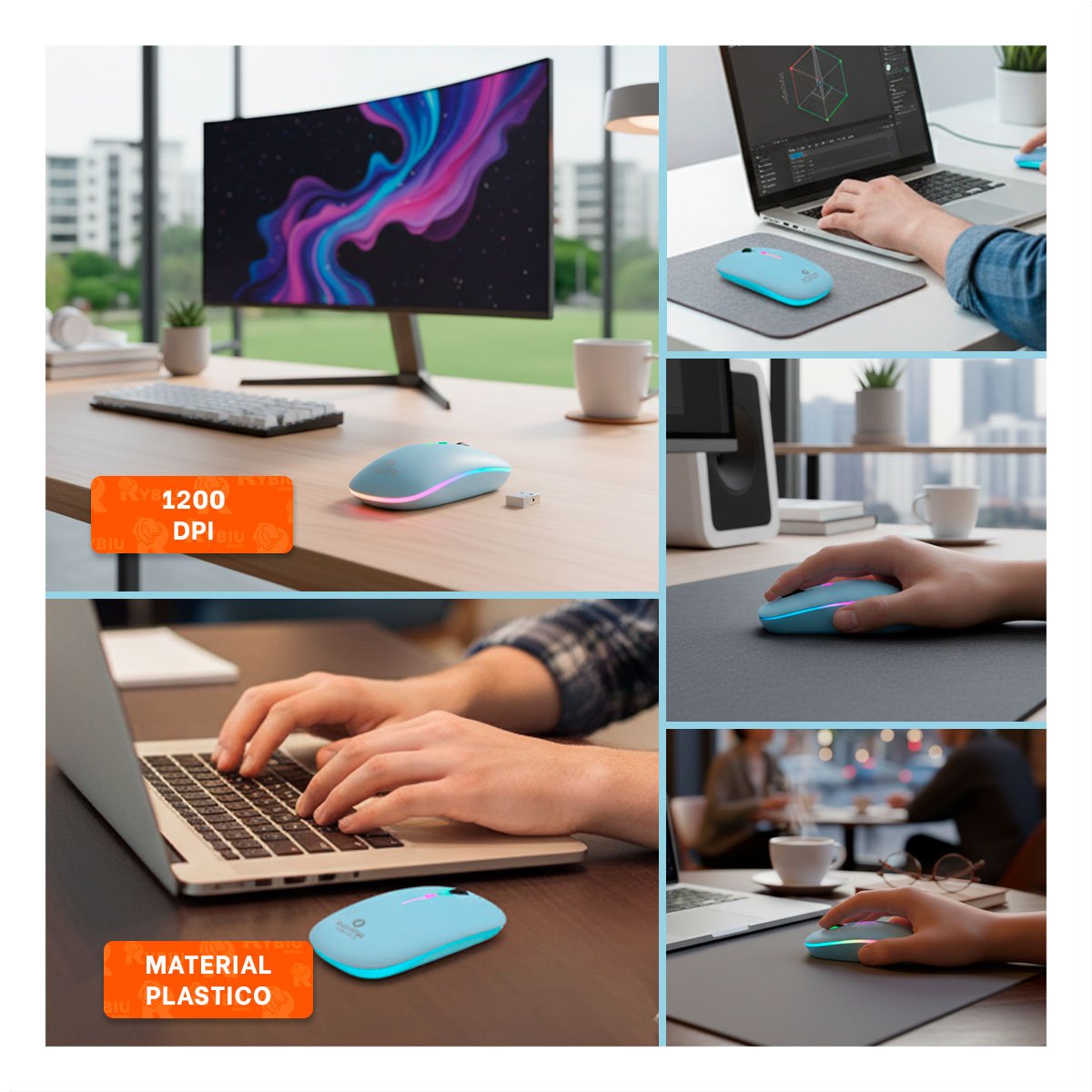 MOUSE TECNOLOGIA MODERNA INALAMBRICO PARA LAPTOP Y PC USO DIARIO COLOR CELESTE - 5