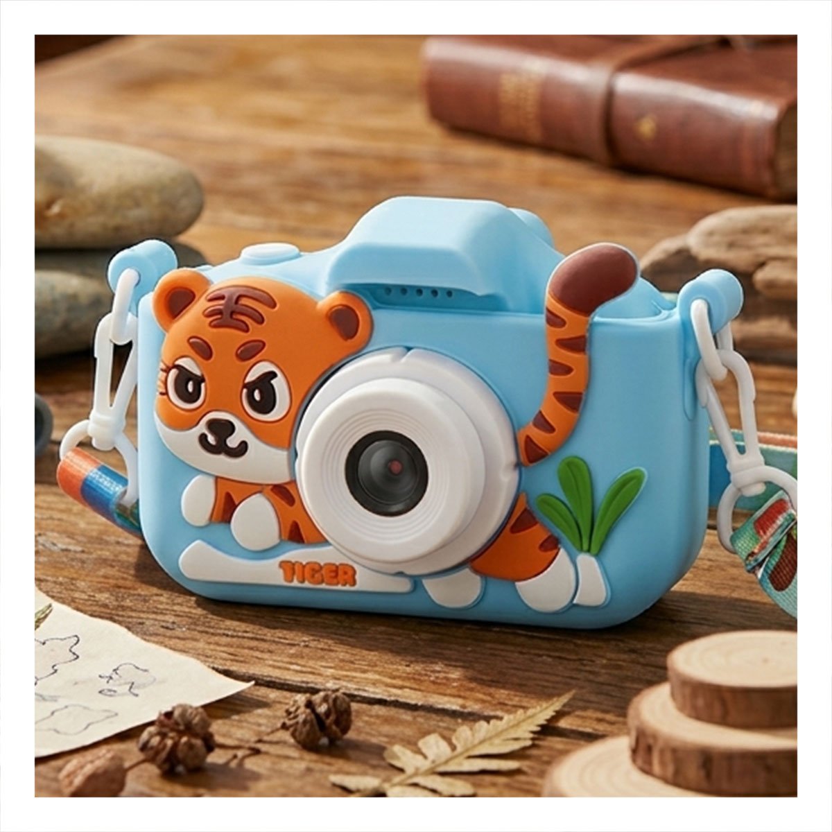 FOTOGRAFIA PORTATIL PARA RECUERDOS CREATIVOS CON ESTAMPADO DE TIGRE CELESTE Y+PAPEL REGALO - 2