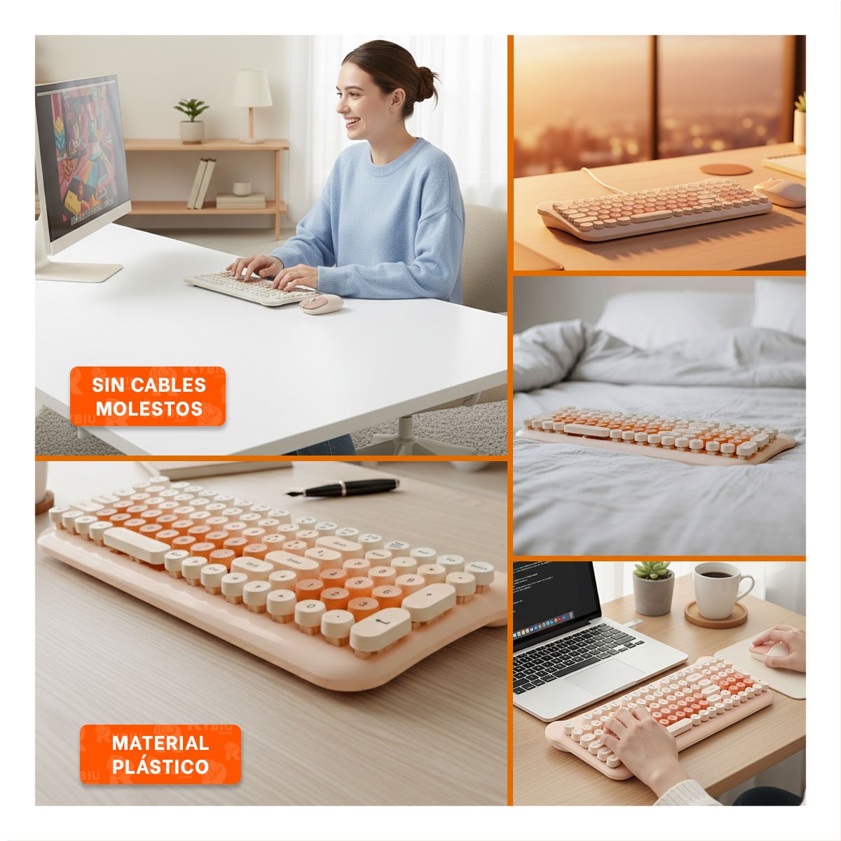 PACK4 ACCESORIOS PARA COMPUTADORA TECLADO MODERNO Y MOUSE DE USO DIARIO SALMON Y+REGALO STICKER - 2