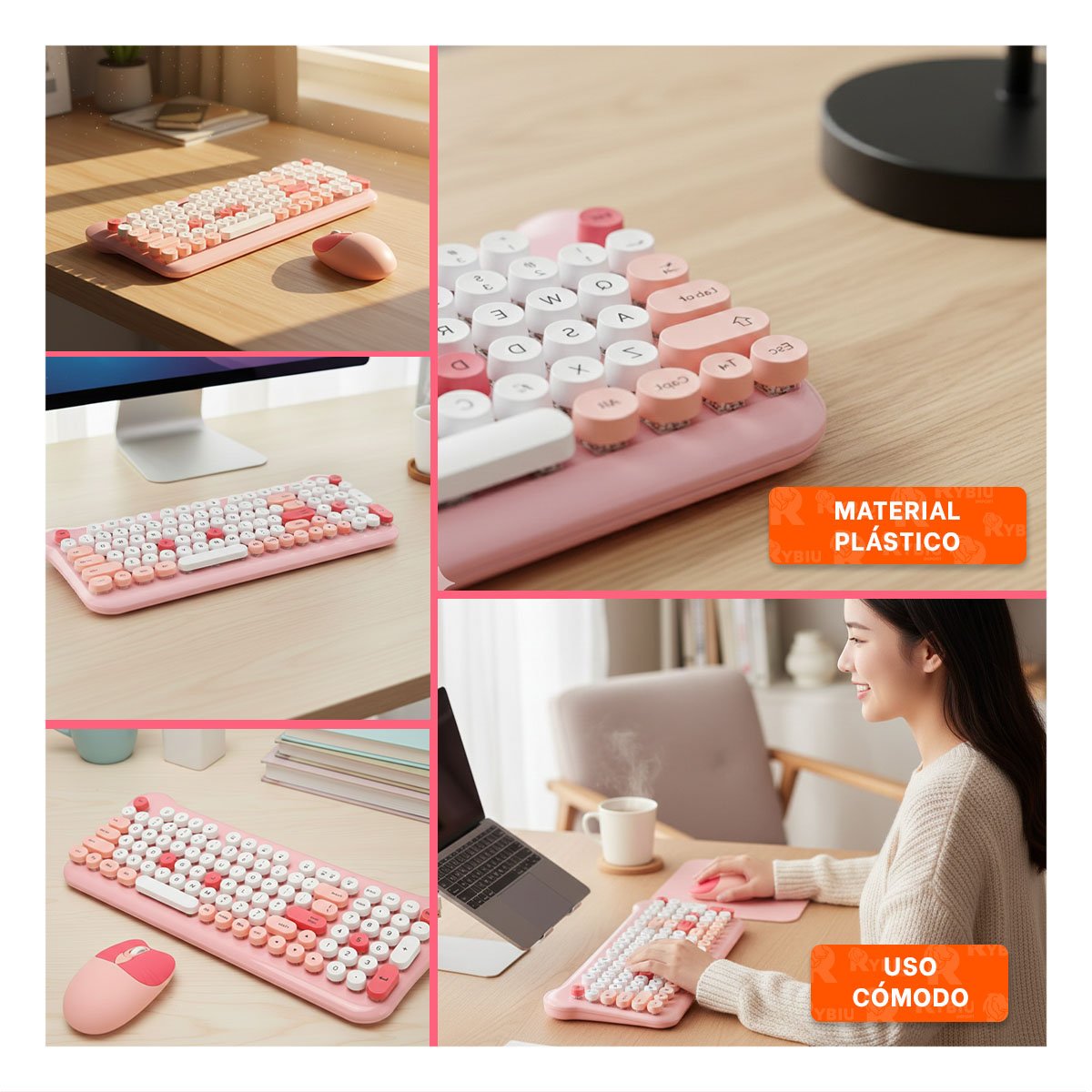 COMBO DE TECLADO Y MOUSE PARA USAR CON LIBERTAD EN CUALQUIER ESPACIO ROSADO Y+LIGAS REGALO - 5