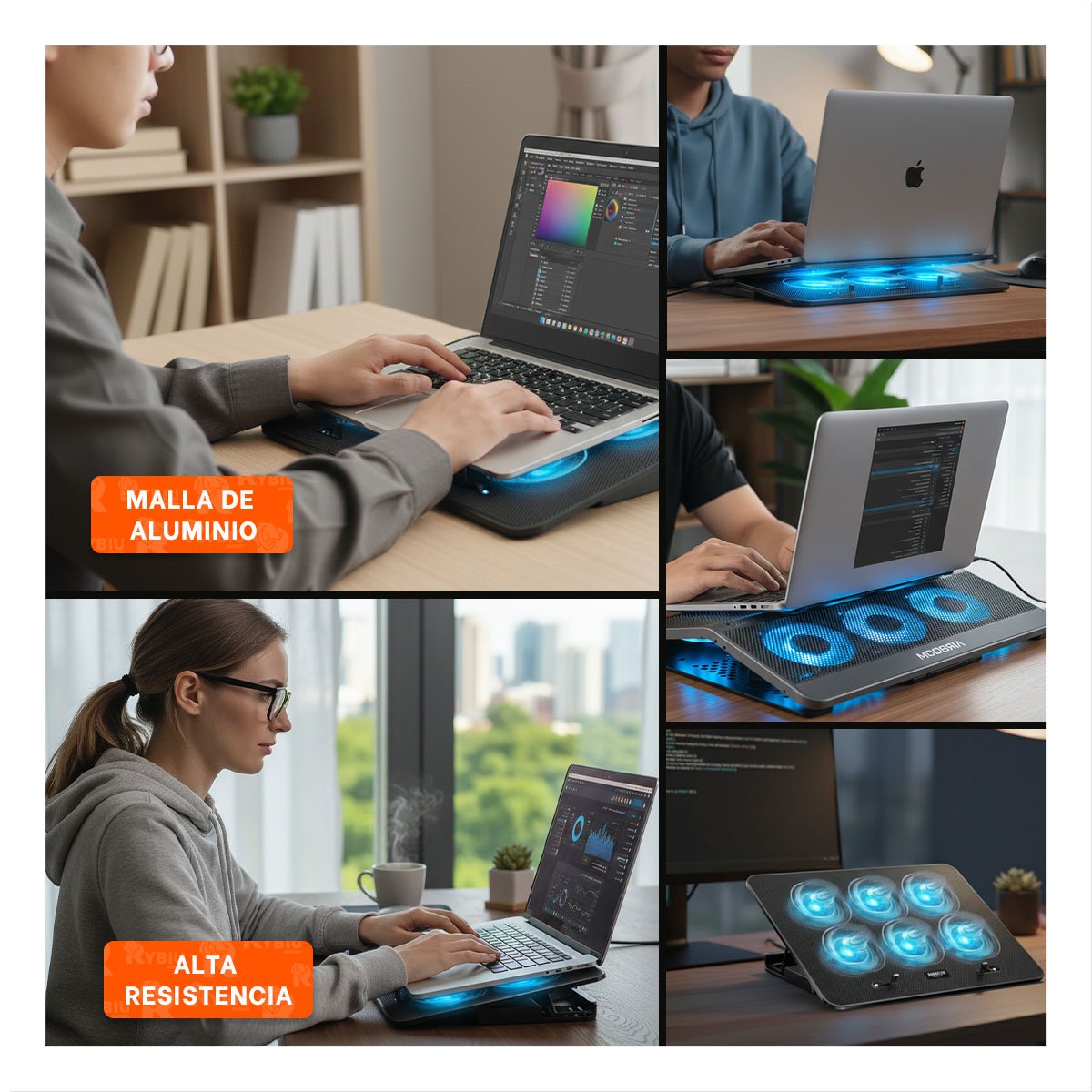 ENFRIADOR CON 6 VENTILADORES PARA COMPUTADORAS Y MESAS DE ESTUDIO NEGRO - 5