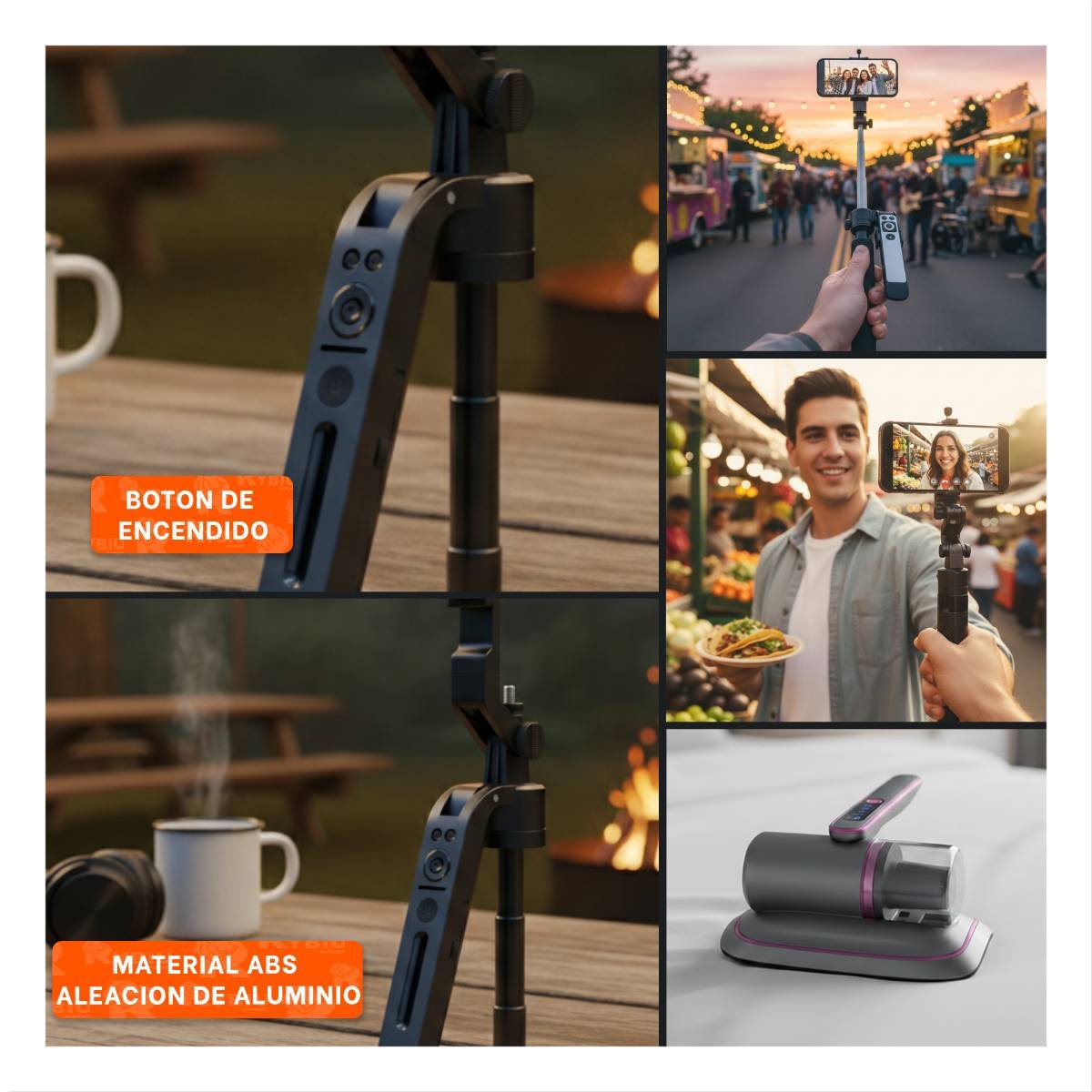 PACK4 PORTA CELULAR CON BASE TRIPODE Y TECNOLOGIA INTELIGENTE NEGRO Y+REGALO STICKER - 2