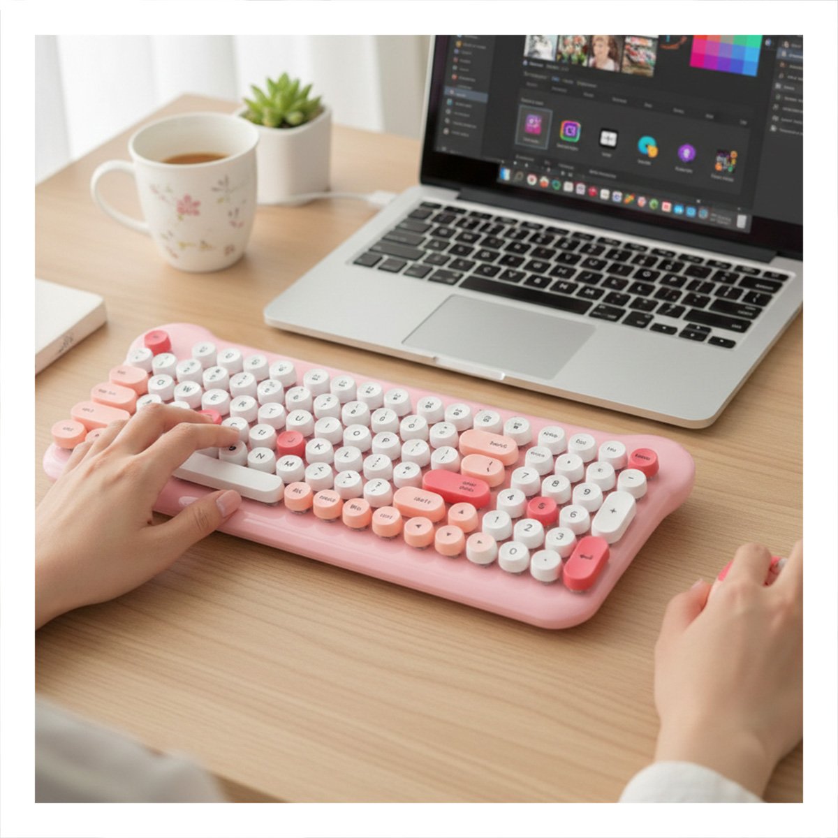 COMBO INALAMBRICA CON TECLADO Y MOUSE PARA DIFERENTES ESPACIOS ROSADO Y+REGALO STICKER - 2
