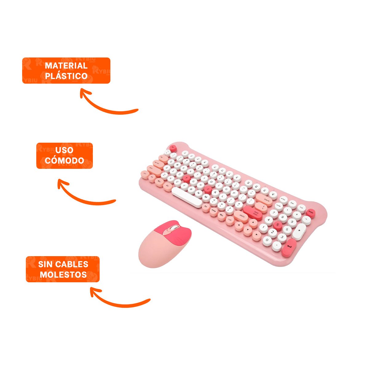 COMBO INALAMBRICO TECLADO Y MOUSE PARA ESCRITORIO COMODO EN TRABAJO DIARIO ROSADO - 3