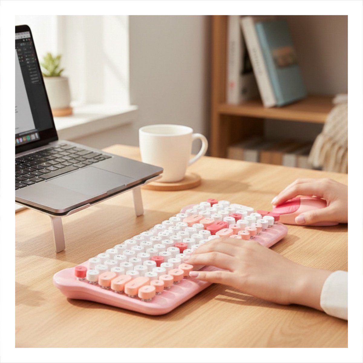 PACK2 CONJUNTO PRACTICO DE TECLADO Y MOUSE PARA RUTINAS DE ESTUDIO ROSADO Y+REGALO STICKER - 3