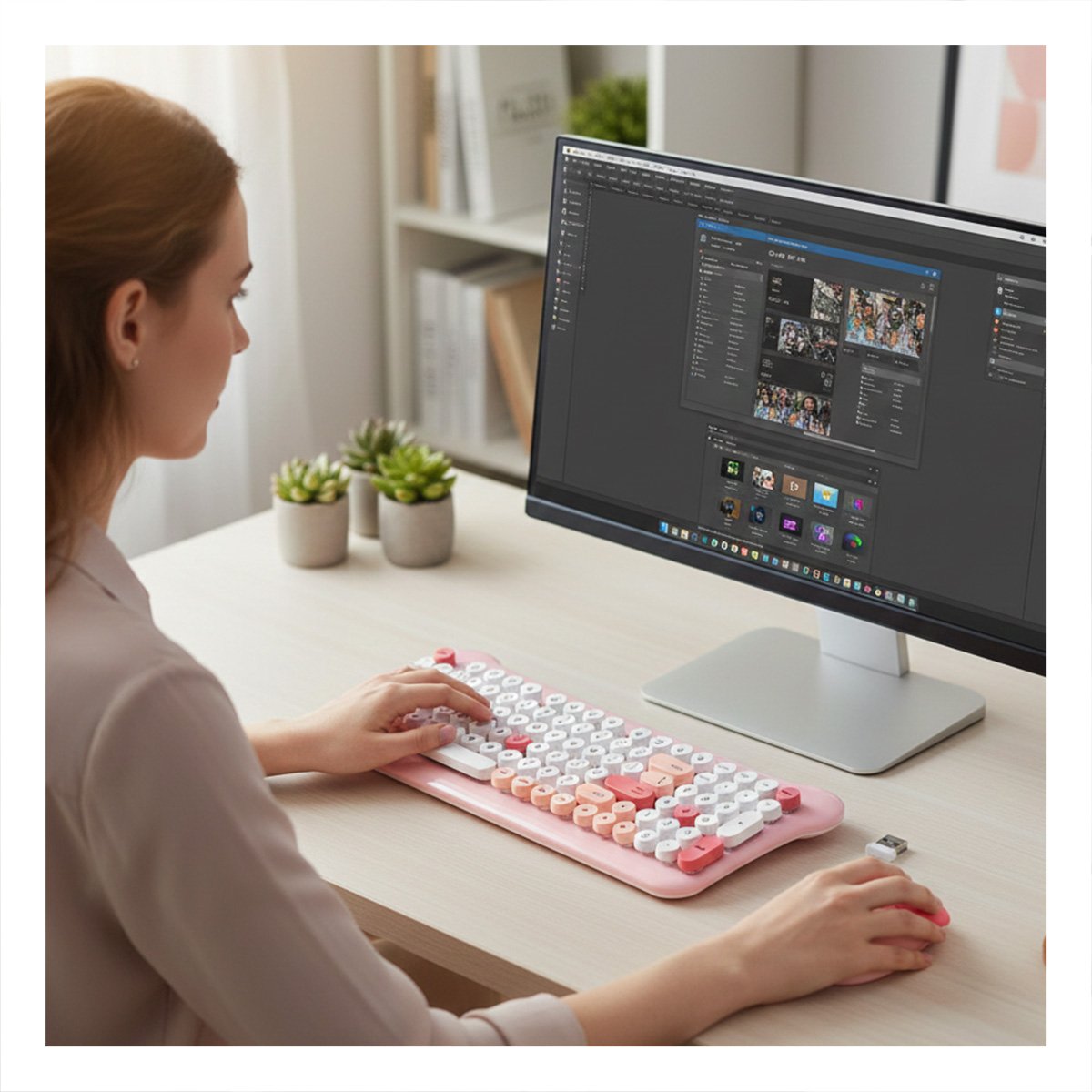 PACK2 CONJUNTO PRACTICO DE TECLADO Y MOUSE PARA RUTINAS DE ESTUDIO ROSADO Y+REGALO STICKER - 5
