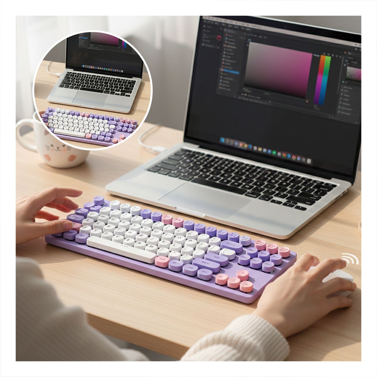 PACK2 ACCESORIO INALAMBRICO DE TECLADO Y MOUSE PARA ESPACIOS DE TRABAJO MODERNOS MORADO - 5
