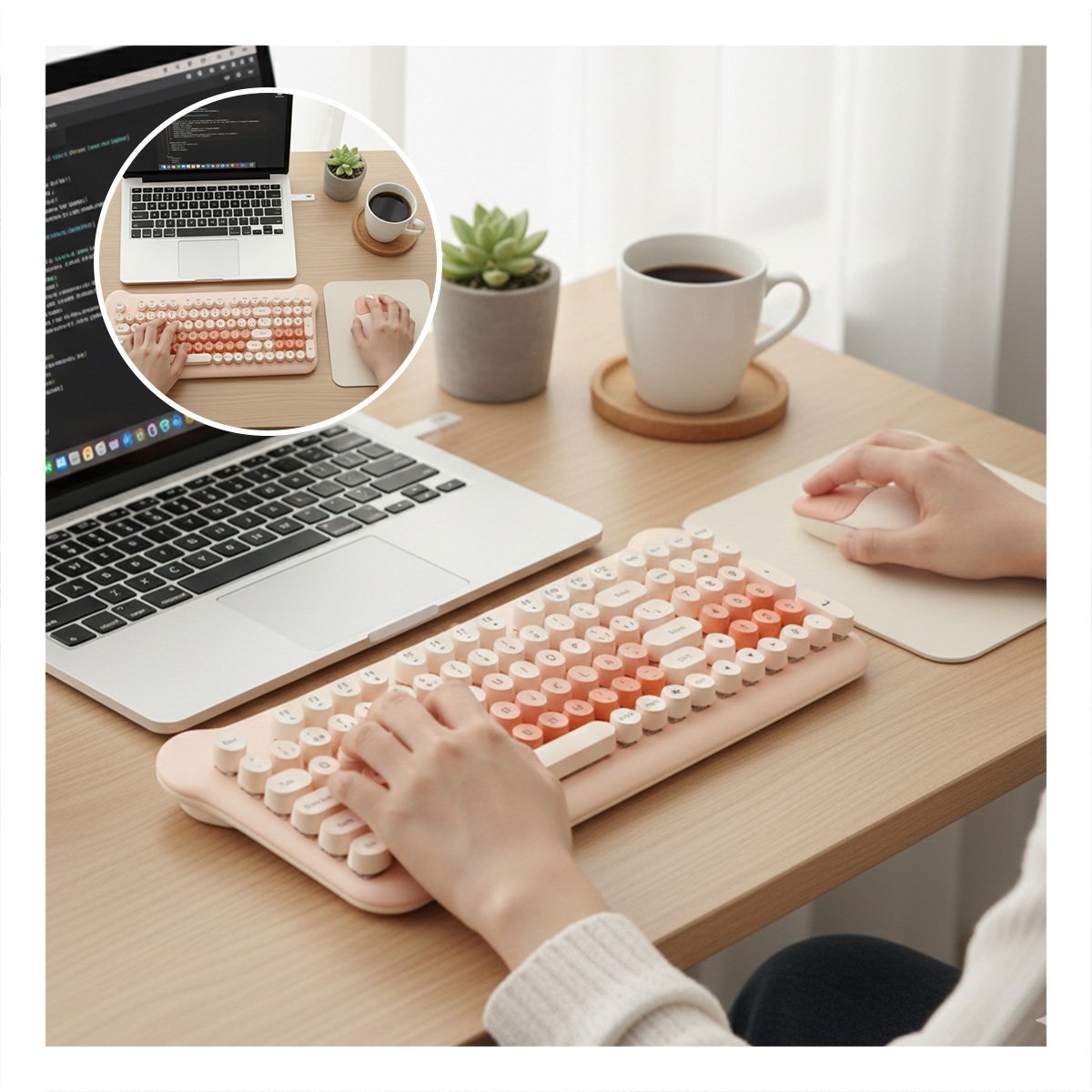 COMBO DE ACCESORIOS PARA PC CON TECLADO PRACTICO Y MOUSE SALMON Y+REGALO STICKER - 5