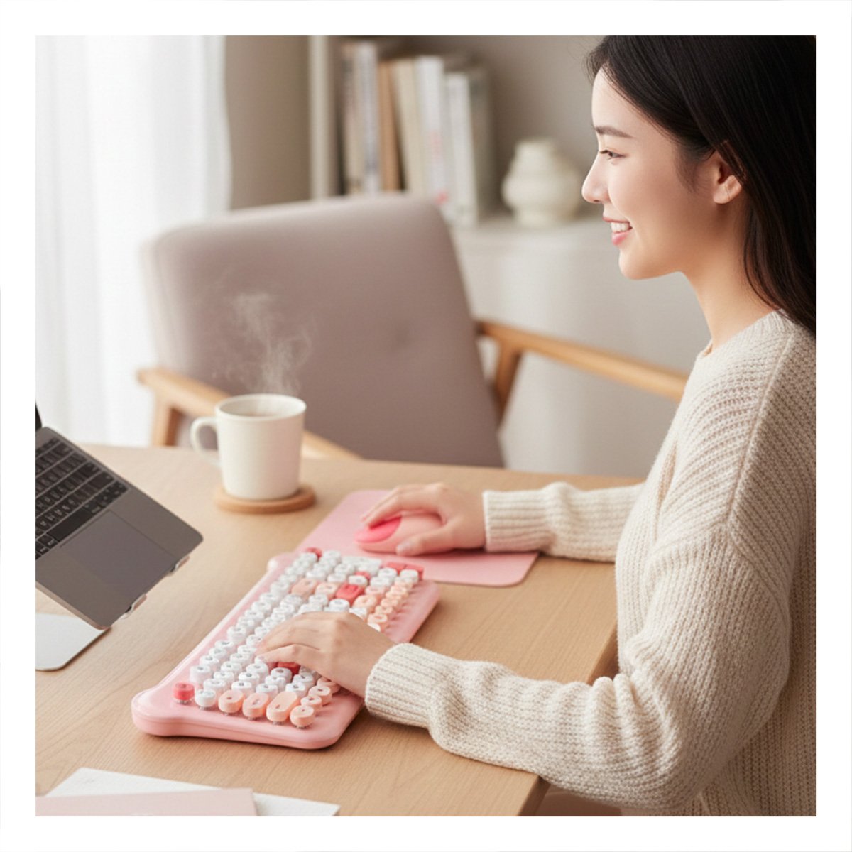 PACK4 CONJUNTO ROSADO QUE INTEGRA TECLADO FUNCIONAL Y MOUSE PARA USO CONTINUO Y+PAPEL REGALO - 5