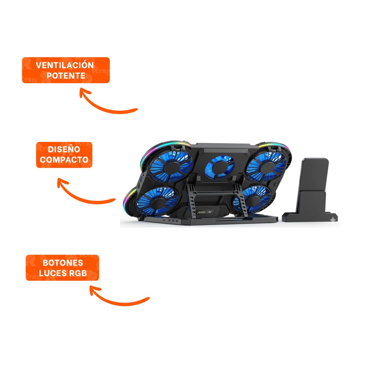 DISPOSITIVO AIRBOOM QUE ENFRIA EQUIPOS CON 6 VENTILADORES NEGRO - 3
