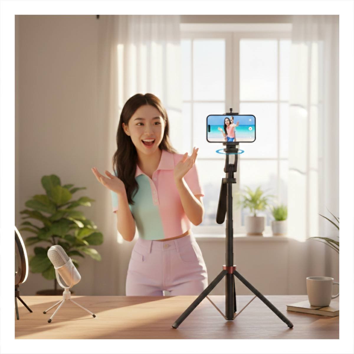 TRIPODE SELFIE EXTENSIBLE PARA FOTOS Y VIDEOS CON CELULAR 1,8M NEGRO Y+REGALO STICKER - 2